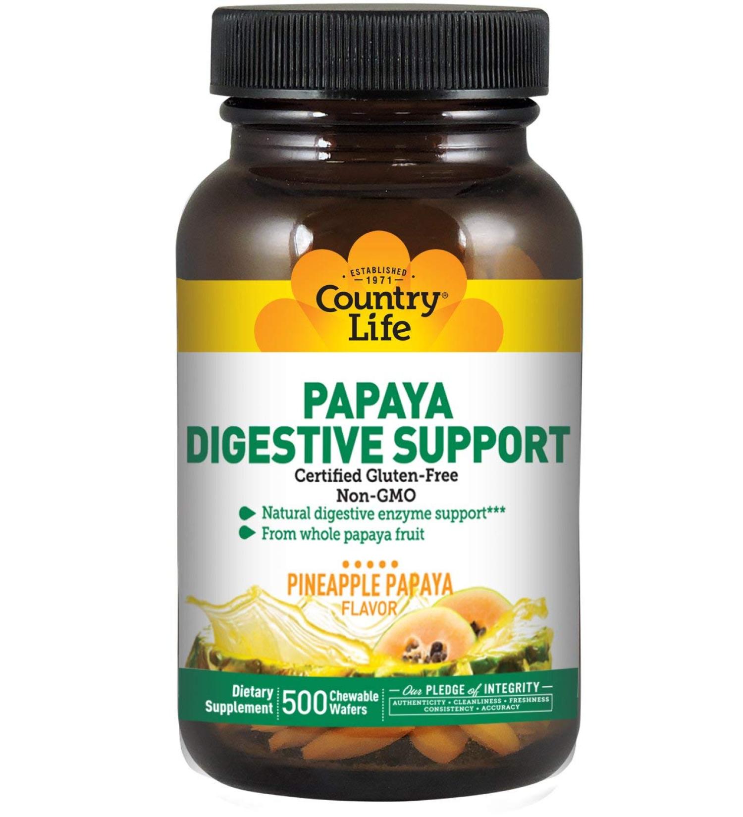 Country Life Papaya Digestive Support - 500 Chewable Pineapple Wafers for Digestive Health - Buy Online on GoSupps.com