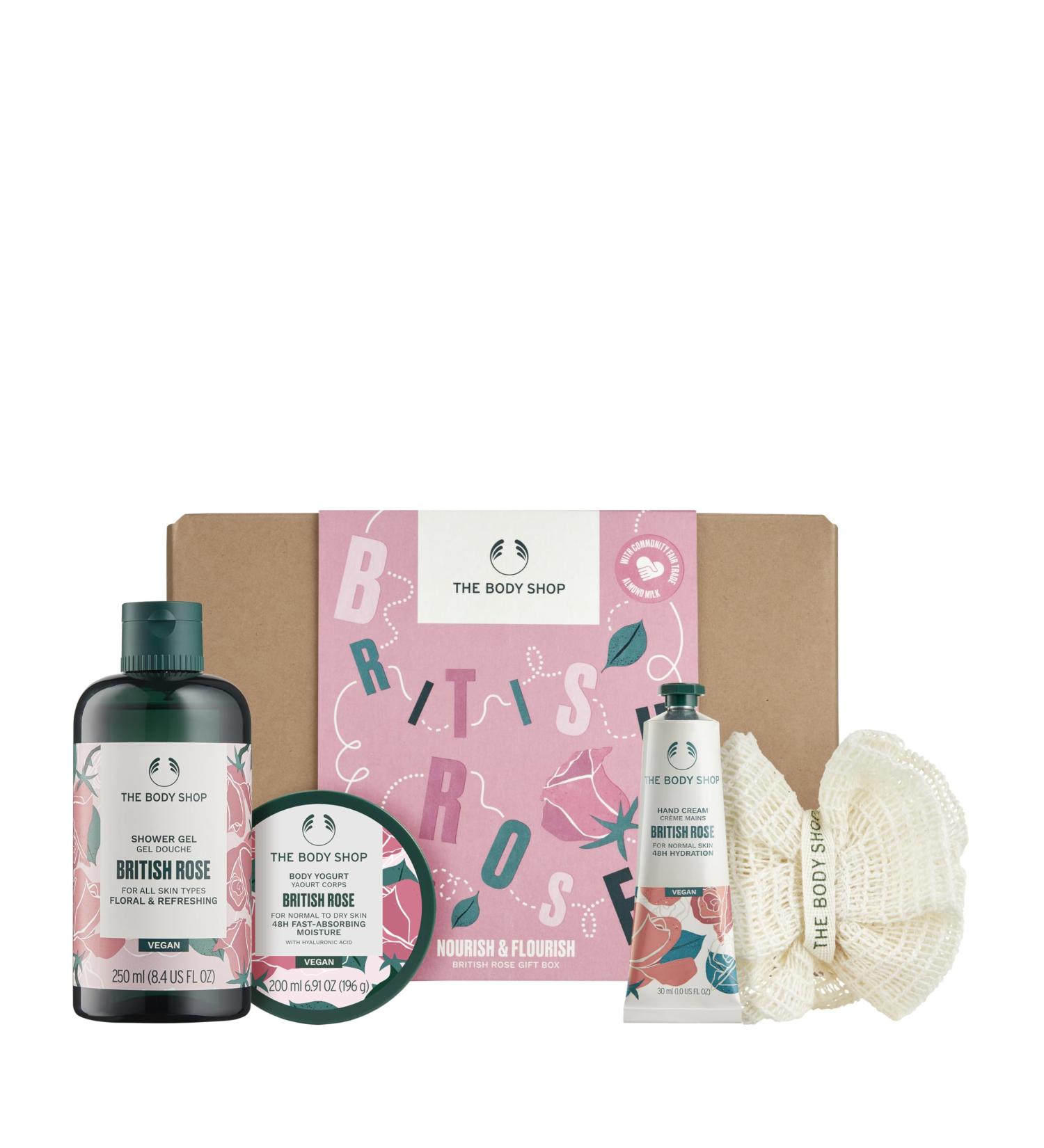The Body Shop Nourish & Flourish British Rose Body Care Gift Set Vegan 4-Piece Gift Set