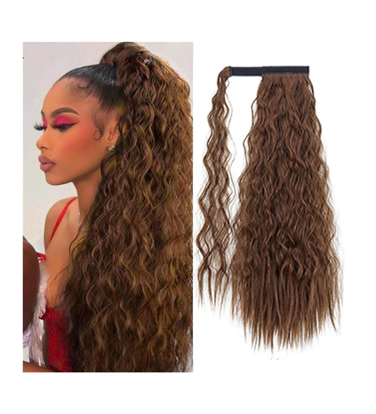 Ponytail Extension Ponytail Hairpiece Wrap on Clip 24Inch Synthetic Corn Wavy Long Hair Extensions Ombre Brown Pony Tail Blonde Fack Hair Ponytail Hair Extension(4H27) 24inches 4H27 - Buy Online on GoSupps.com