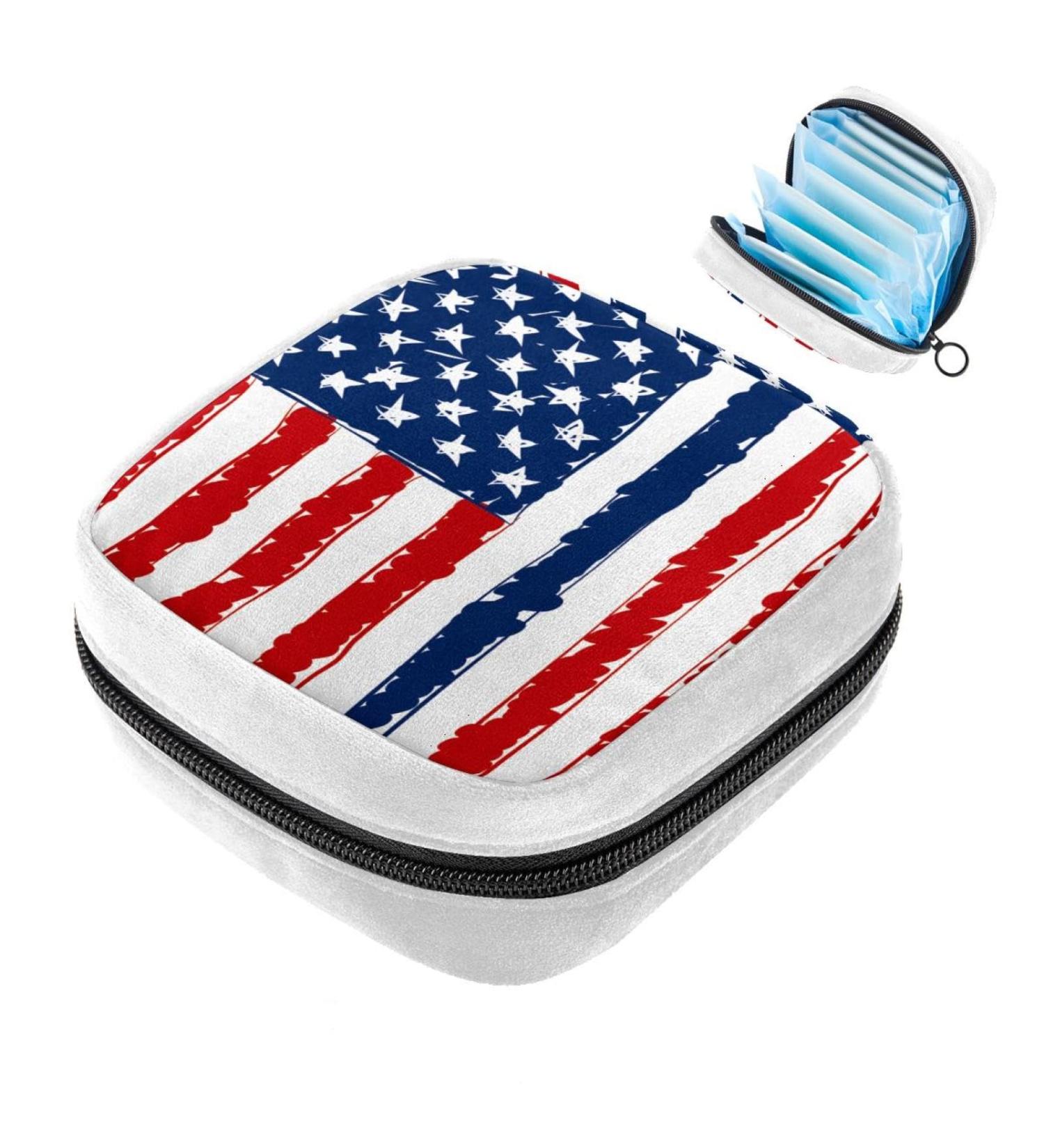American Flag Color Sanitary Napkin Storage Bag - Period Tampon Makeup Pad Pouch - Buy Online on GoSupps.com