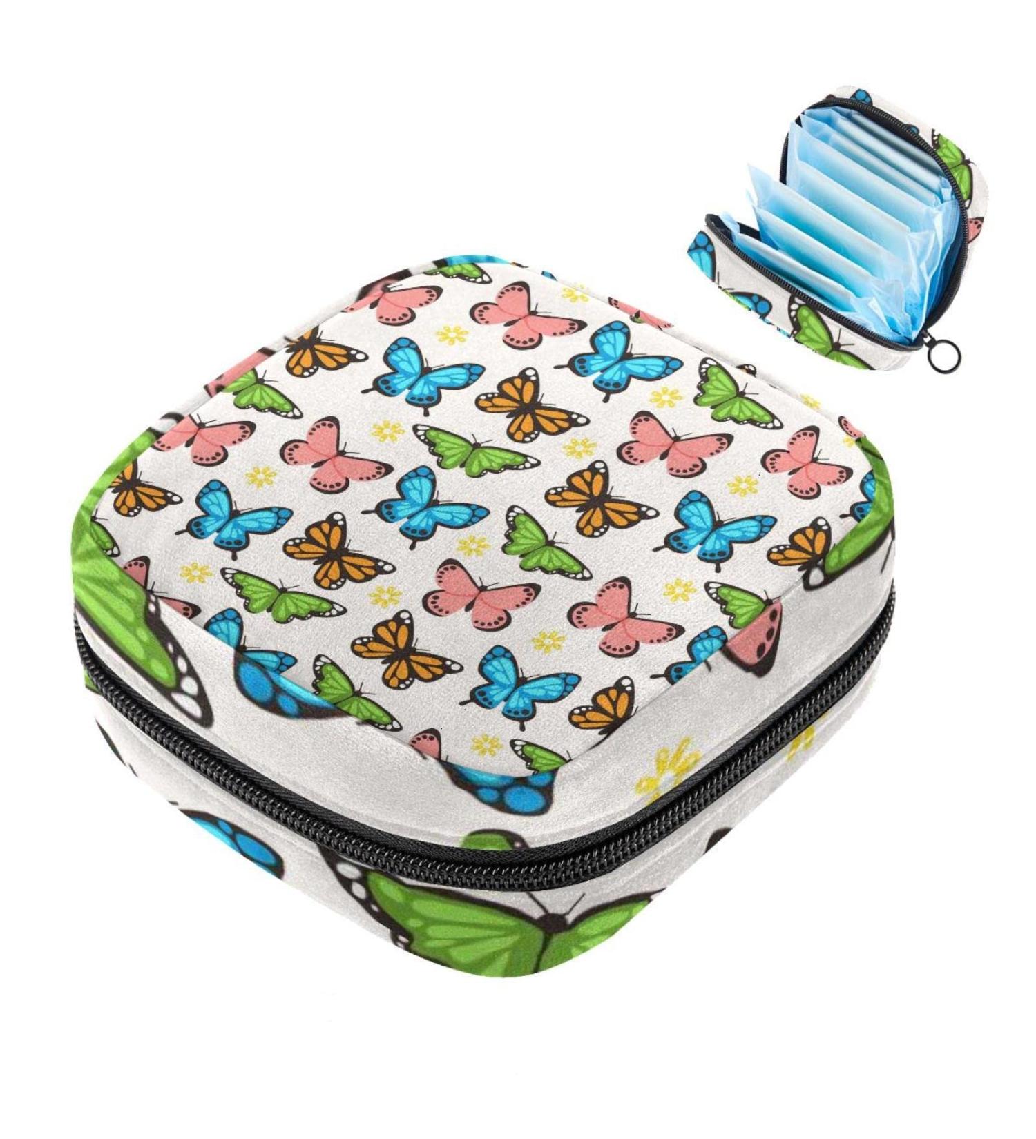 Menstruation Bag with Zipper - Women's Tampon & Napkin Organizer | Butterfly Pattern Collection - Shop Now! - Buy Online on GoSupps.com