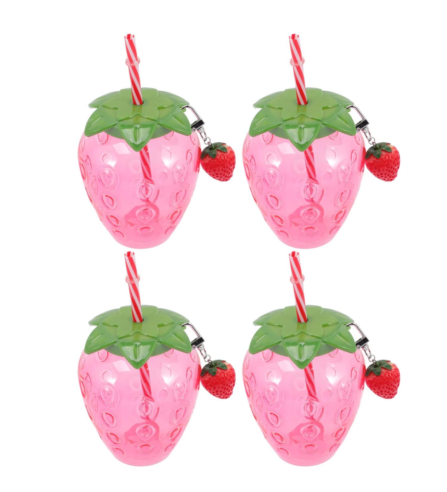 Alipis 4pcs Hawaii Sippy Cup Set - Cartoon Fruit Straw Cups with Strawberry Pendant for Luau Party - Buy Online on GoSupps.com