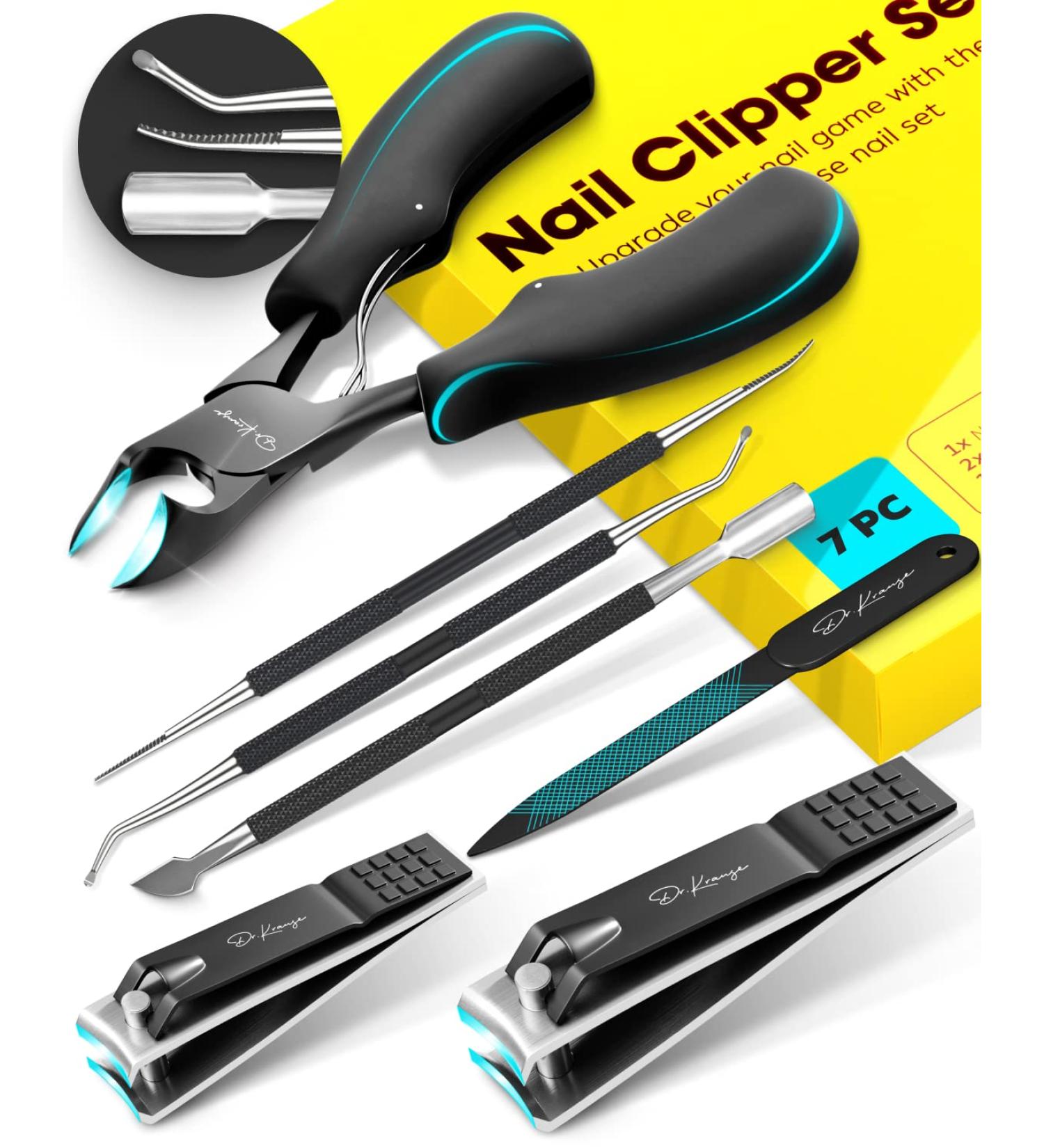 7 Pcs Toenail Clipper Kit for Ingrown & Thick Nails | 2 Year Warranty | Professional Podiatrist Toe Nail Clippers for Men & Women - Buy Online on GoSupps.com