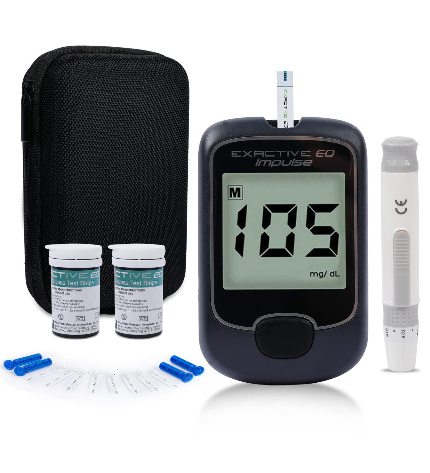 Exactive EQ Blood Glucose Monitor Kit - 50 Codefree Strips, 50 Lancets - Diabetes Testing Kit - Buy Online on GoSupps.com