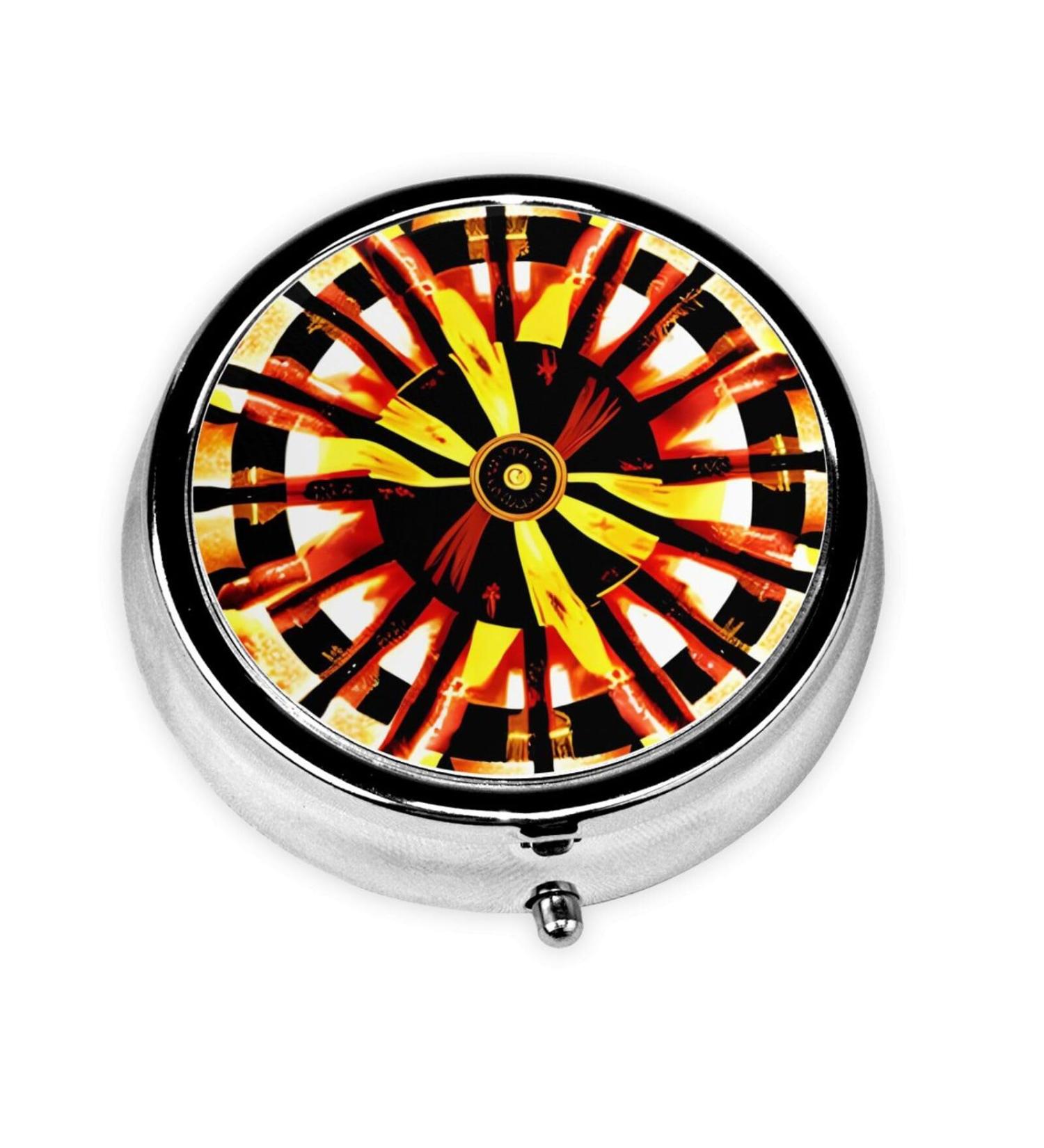 Burning Totem Round Pill Box - 3 Compartment Portable Travel Organizer for Easy Medication Management - Buy Online on GoSupps.com