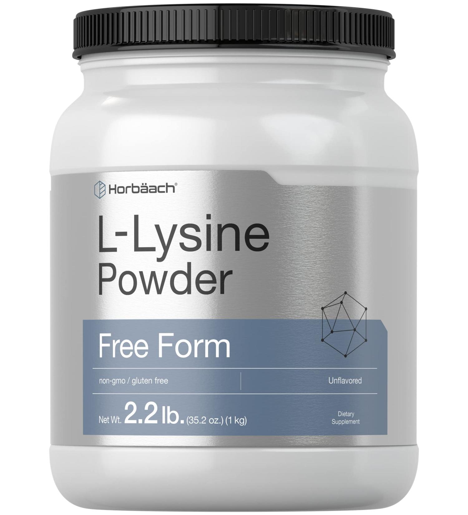 L-Lysine Powder 2.2 lbs - Unflavored Free Form Supplement for Vegetarians - Non-GMO & Gluten Free Formula by Horbaach - Buy Online on GoSupps.com