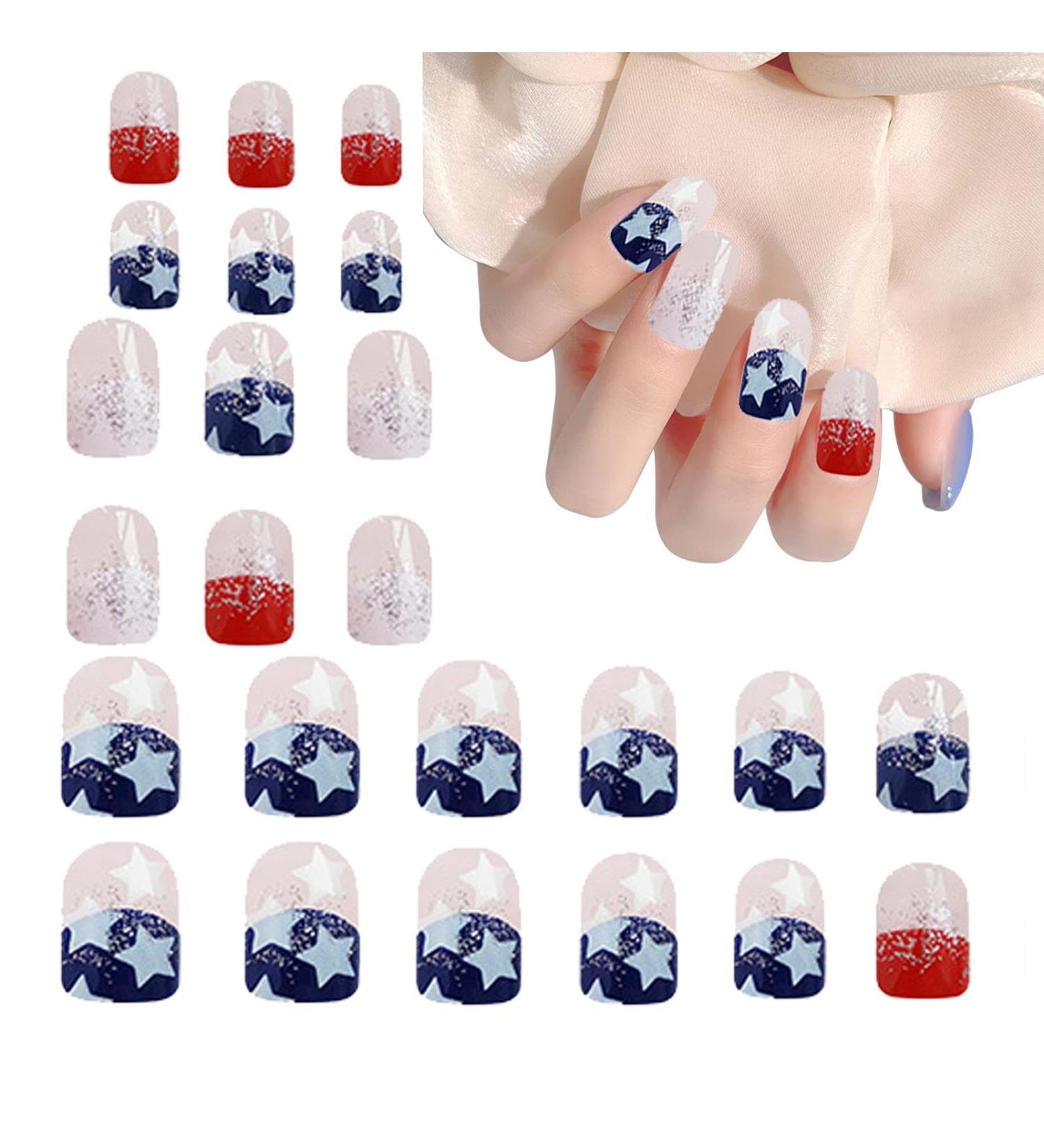 Teksome Independence Day Press On Nail Stars And Stripes Designs False Nails 4th Of July Cute Nails Stick On Nails Stars And Stripes Patriotic - Buy Online on GoSupps.com