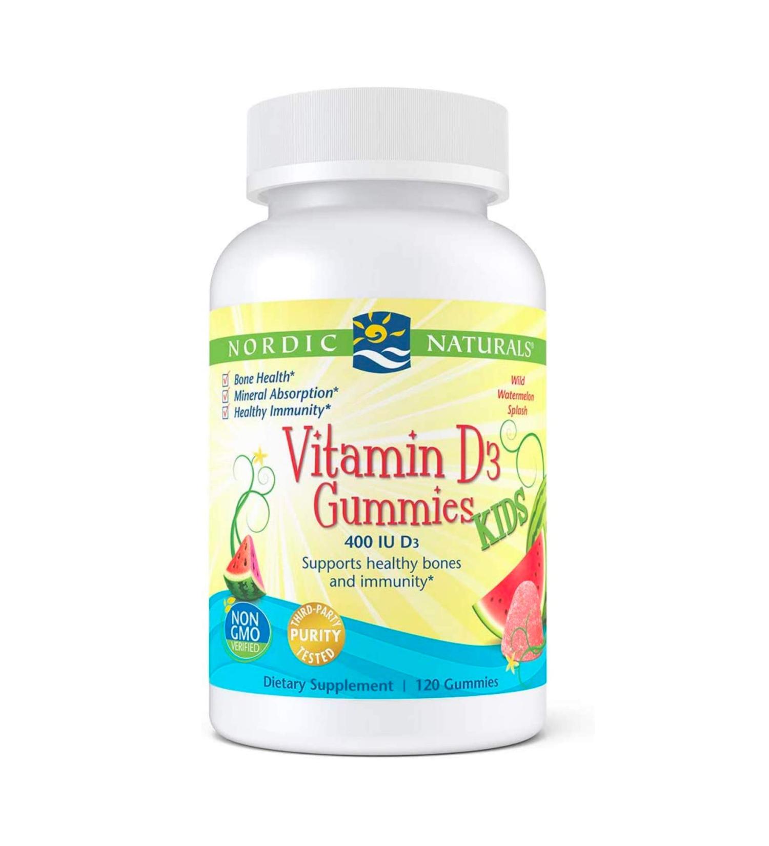 Nordic Naturals Kids Vitamin D3 Gummies - Wild Watermelon Splash 400 IU | 120 Gummies - Buy Online on GoSupps.com