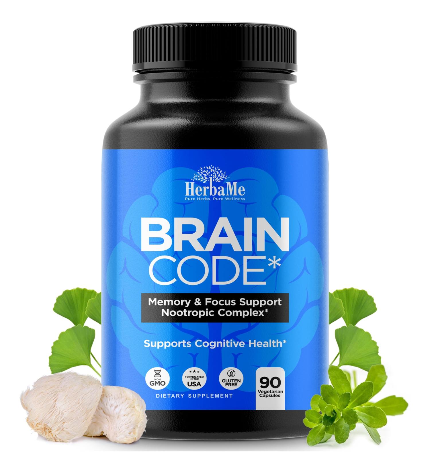 HerbaMe Brain Code Nootropic Brain Supplement for Memory and Focus | Supports Cognitive Health & Mental Clarity, Enhance Concentration | 90 Capsules - Buy Online on GoSupps.com
