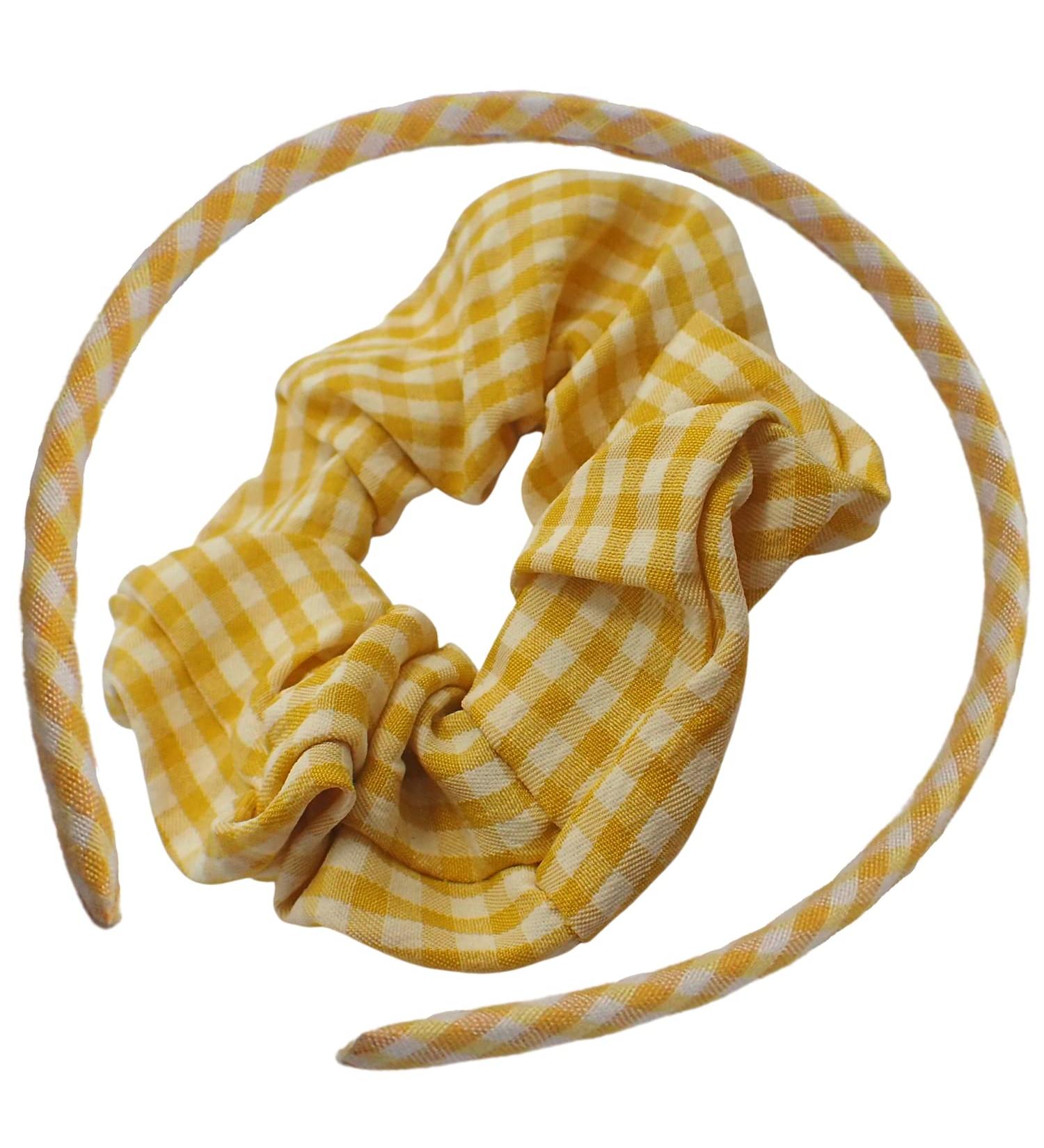 Topkids Accessories Gingham Alice Band And Matching Hair Scrunchie Set Kids Hair Accessories Hair Scrunchies For Women Girls Headbands Girl Hair Accessories Head band Girls Alice band (Gingham Yellow) - Buy Online on GoSupps.com