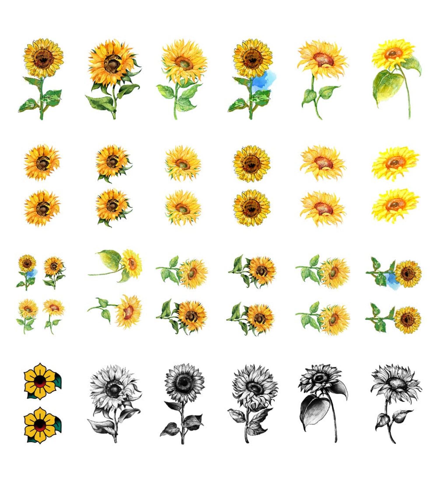 Sunflowers Temporary Tattoo Sticker Set - Waterproof Yellow Watercolor Body Art for Women - Set of 24 (SF181) - Buy Online on GoSupps.com