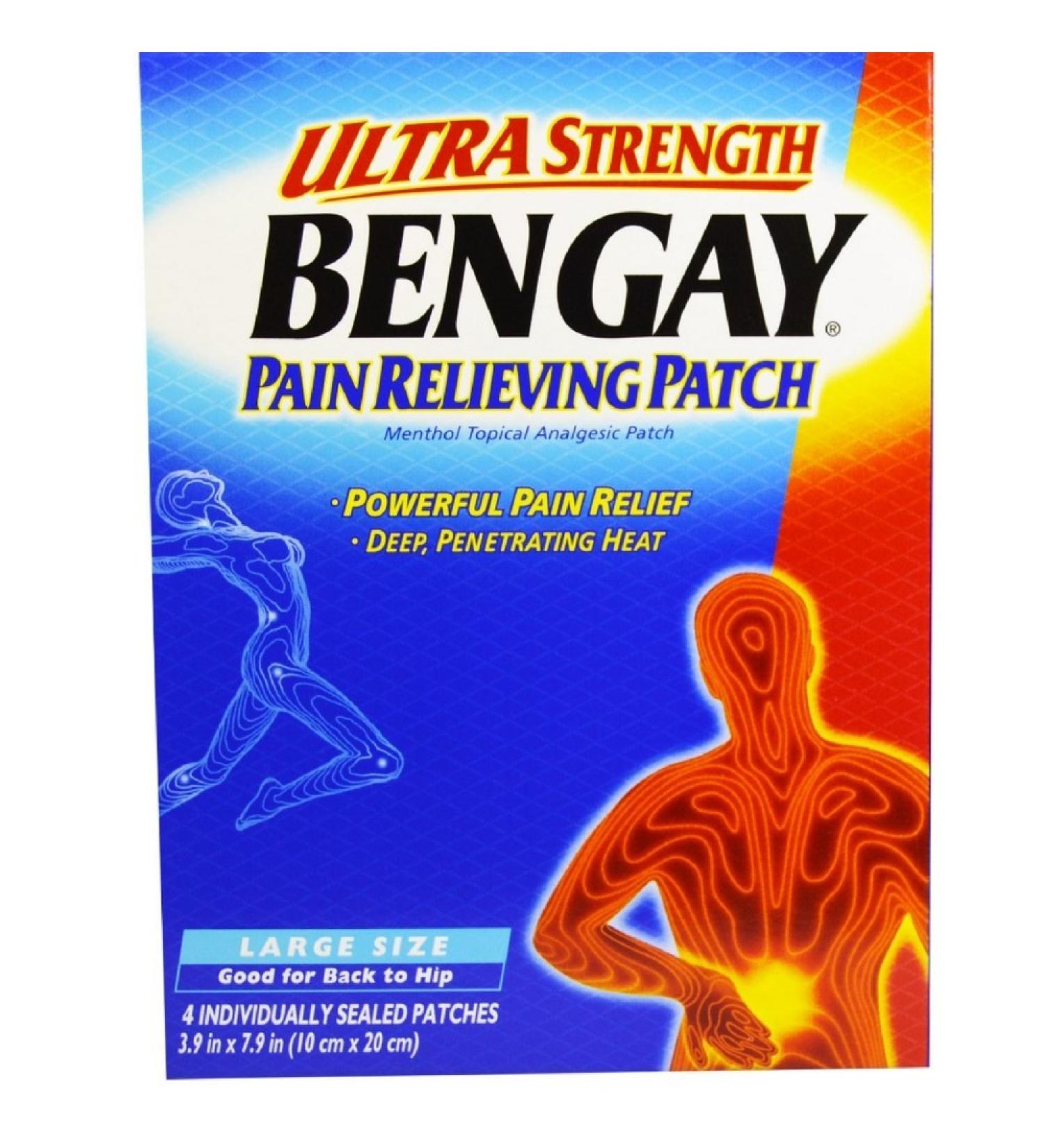 BENGAY Ultra Strength Pain Relieving Patches Large Size 4 Each (Pack of 12)