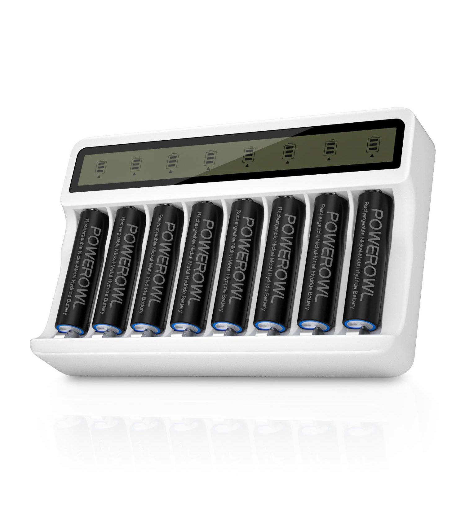 POWEROWL 2800mAh Rechargeable AA Batteries & Smart 8 Bay Charger - Low Self Discharge Ni-MH 8 Count | International Shipping Available - Buy Online on GoSupps.com