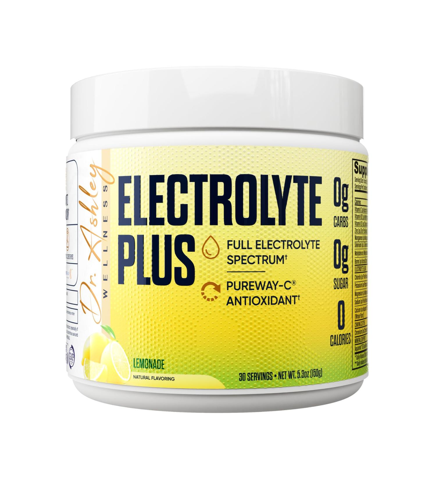 Dr. Ashley Wellness Electrolyte Plus Powder Drink Mix | Full Spectrum Electrolytes Gluten Fee and Zero Sugar for Max Hydration | 30 Servings (30 Serving, Lemonade) - Buy Online on GoSupps.com