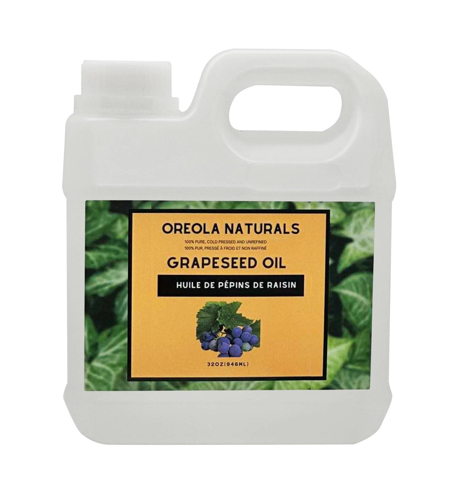 Grapeseed Oil 32Oz /946ml- 100% Pure and Natural Cold Pressed and Unrefined Oil For Face Skin and Hair by Oreola Naturals - Buy Online on GoSupps.com