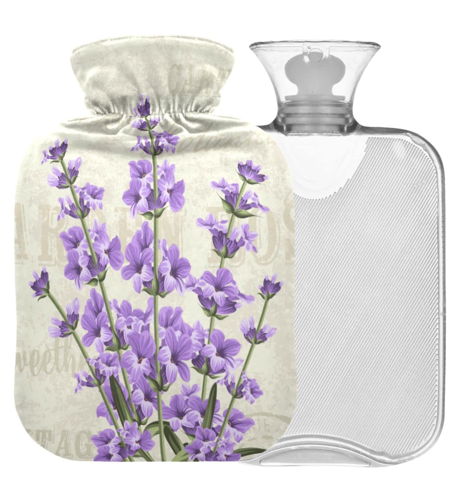 NAANLE Vintage Lavender Hot Water Bottle with Cover | 1L Heat Bottle for Back Pain Relief & Cold Therapy | International Shipping Available - Buy Online on GoSupps.com