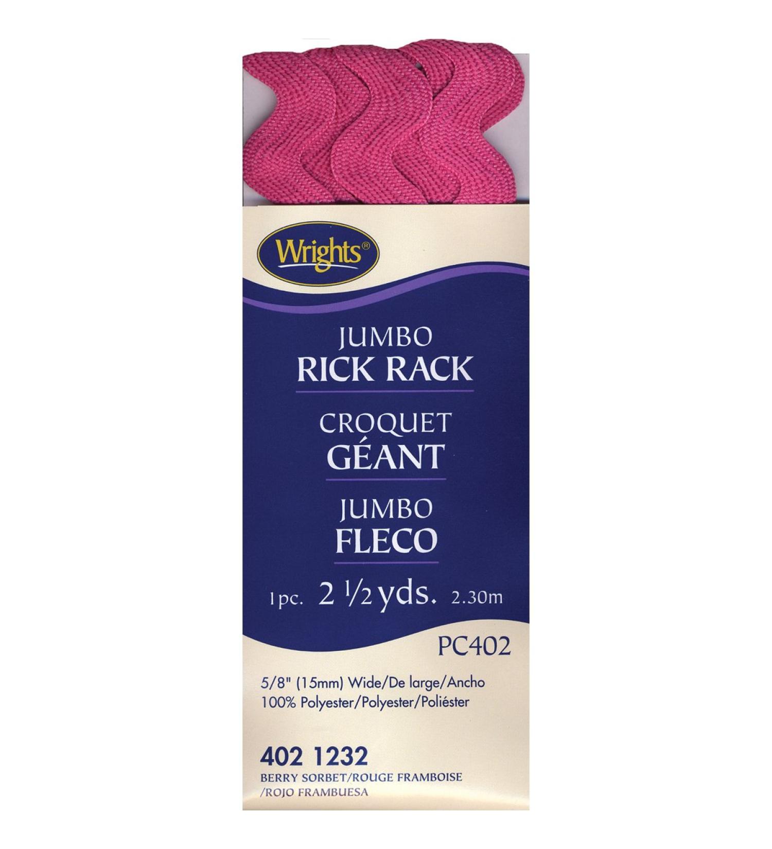 Wrights 117-402-1232 Polyester Rick Rack Trim  Berry Sorbet  Jumbo  2.5-Yard