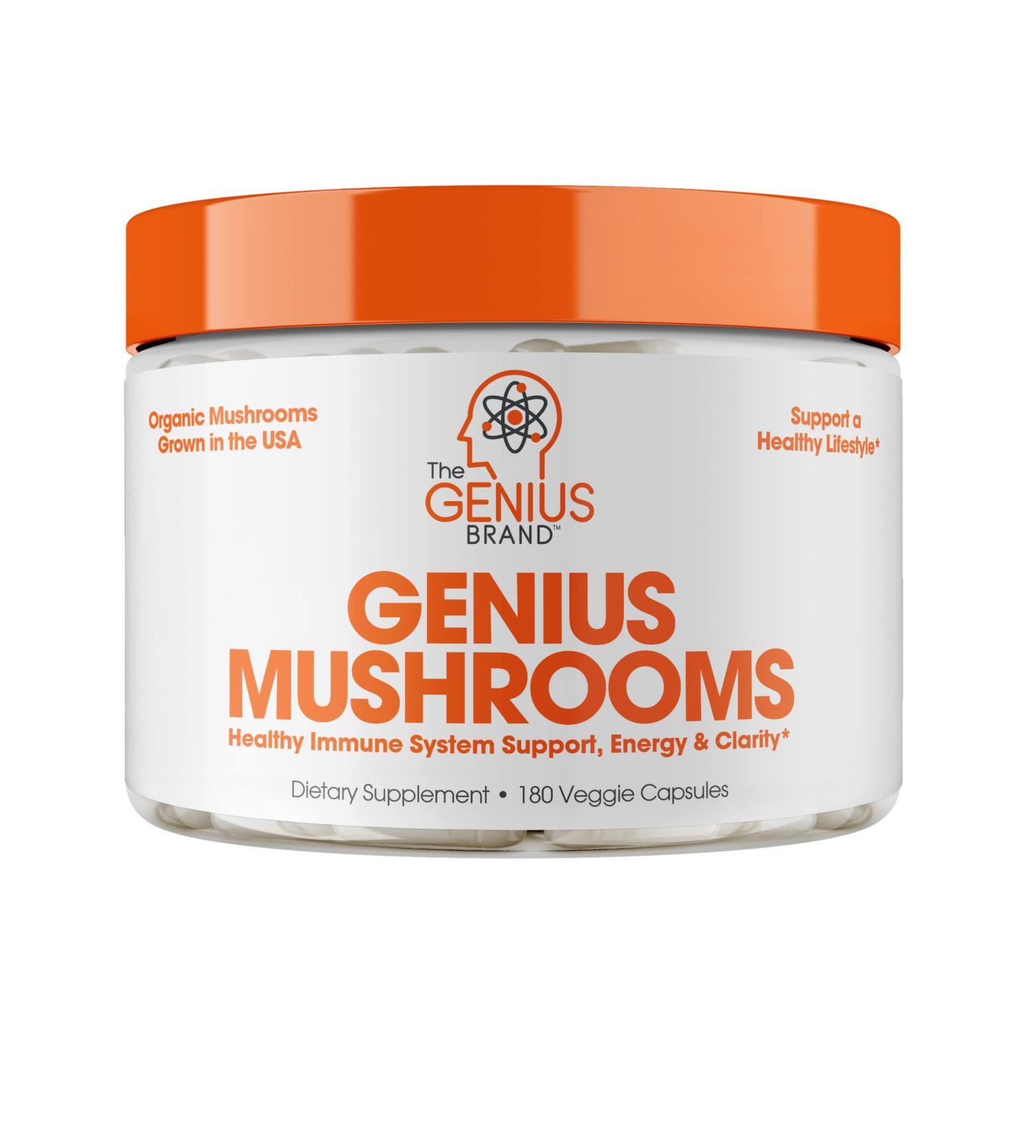 Genius Mushroom Nootropic Brain Supplement - Lions Mane, Cordyceps, Reishi - Natural Energy & Memory Support - 180 Veggie Pills - Buy Online on GoSupps.com