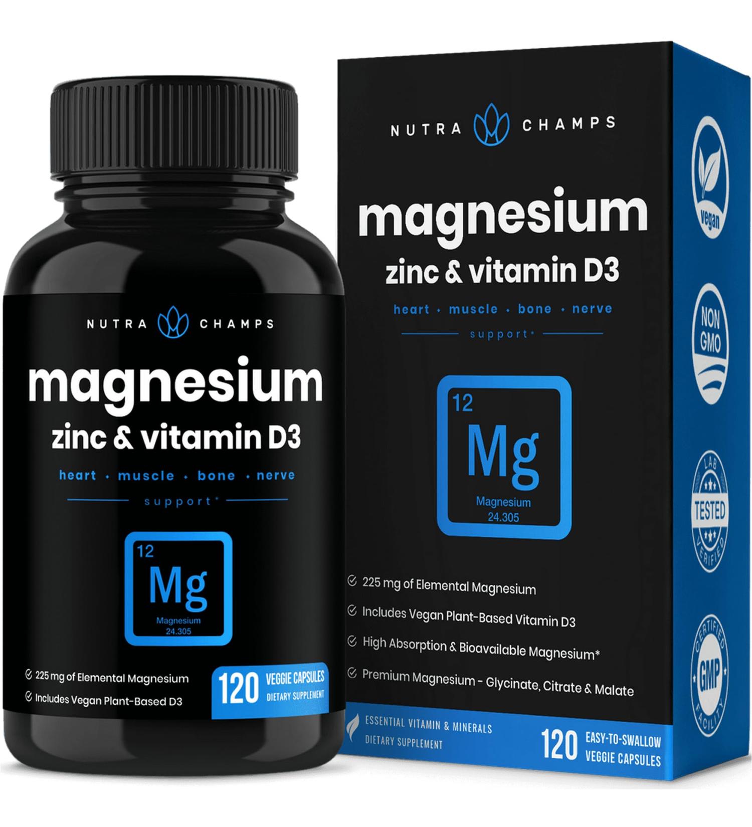 YHN Magnesium Zinc & Vitamin D3 Supplement - 120 Vegan Capsules for Bone, Muscle & Heart Health - Immune Support - High Bioavailability - Buy Online on GoSupps.com