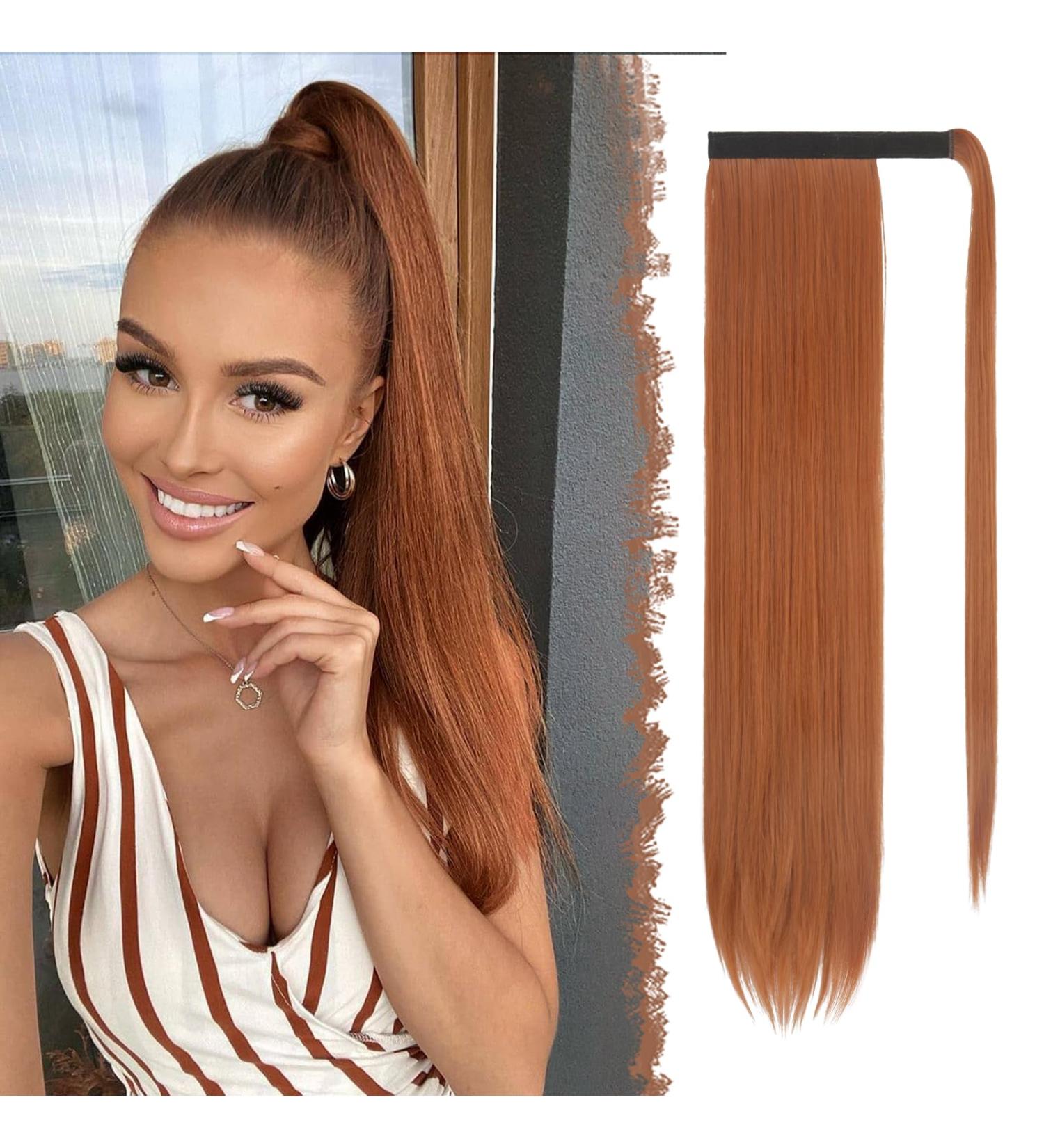 Fine Long Smooth Ponytail Hair Extension - Copper Red 70cm Synthetic Braid for Women & Girls - Buy Online on GoSupps.com