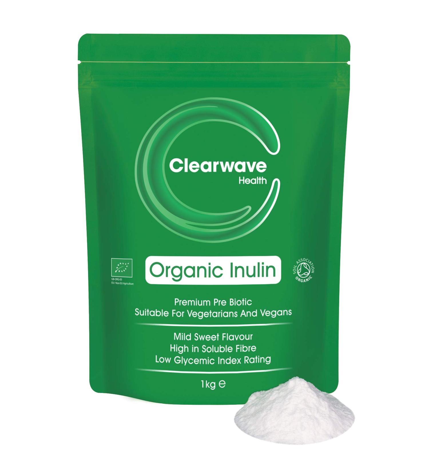 1kg Organic Inulin Powder | High Grade Prebiotic Fibre FOS | Soil Association Certified - Clearwave Health - Buy Online on GoSupps.com