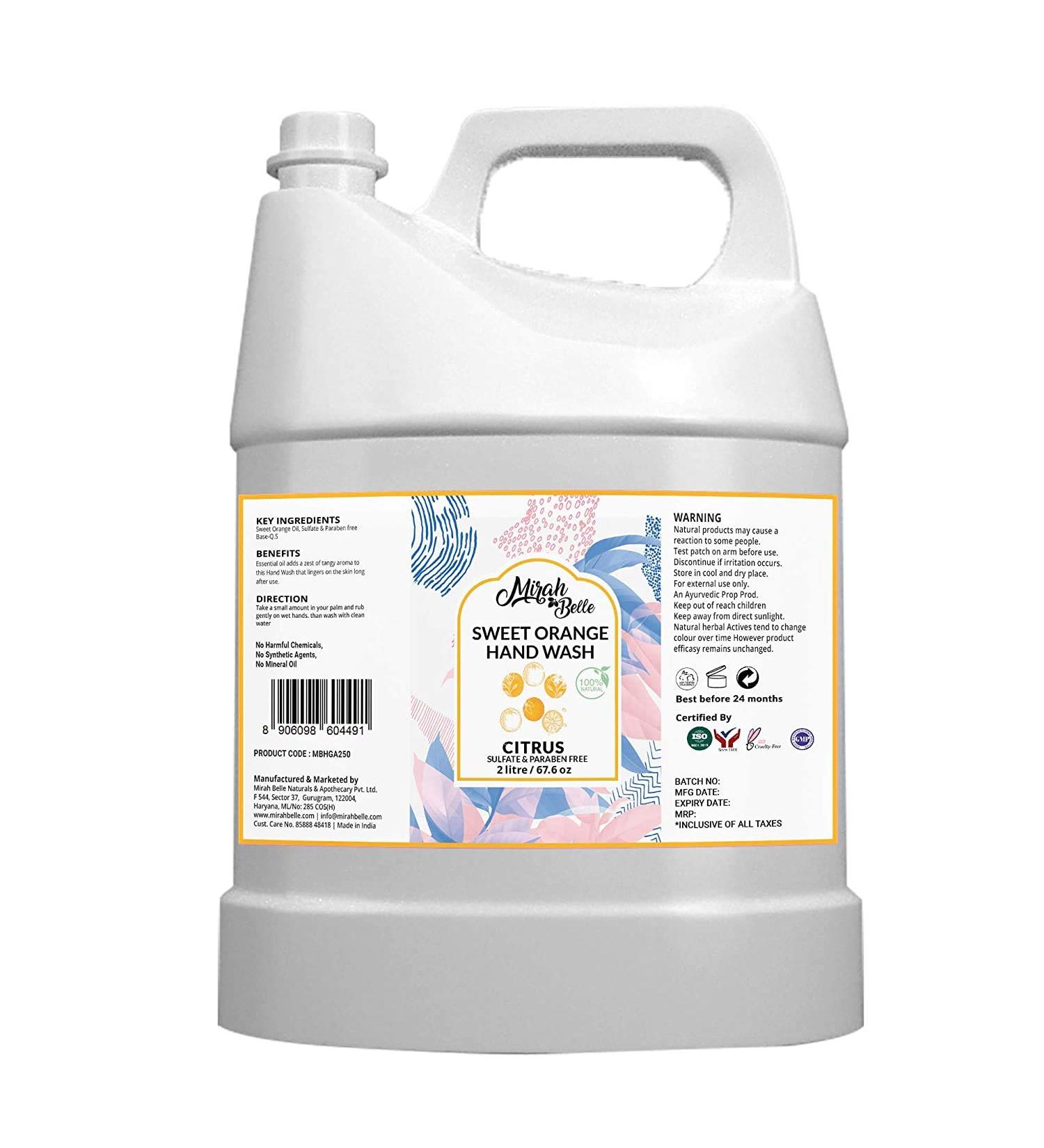 Mirah Belle - Sweet Orange Hand Wash Can (2 LTR) - Best for Men Women and Children - Sulfate and Paraben Free - 2000 ml