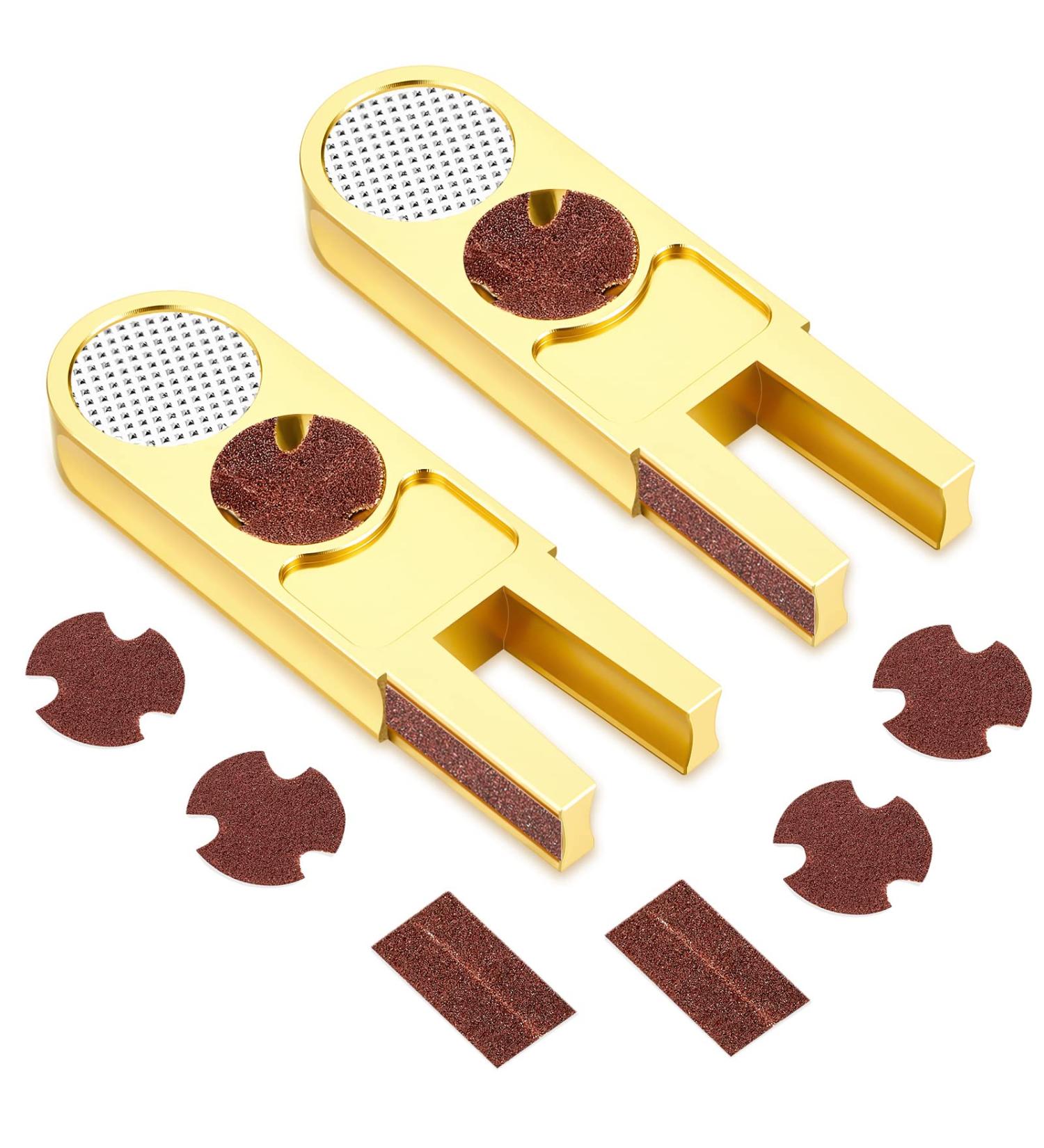 Maitys 2 Pcs Billiards Pool Cue Tip Shaper & Scuffer Tool Set - U-Shaped Multi-functional Trimmers Tapper with Sandpaper | Metal Cue Stick Accessory in Gold - Buy Online on GoSupps.com
