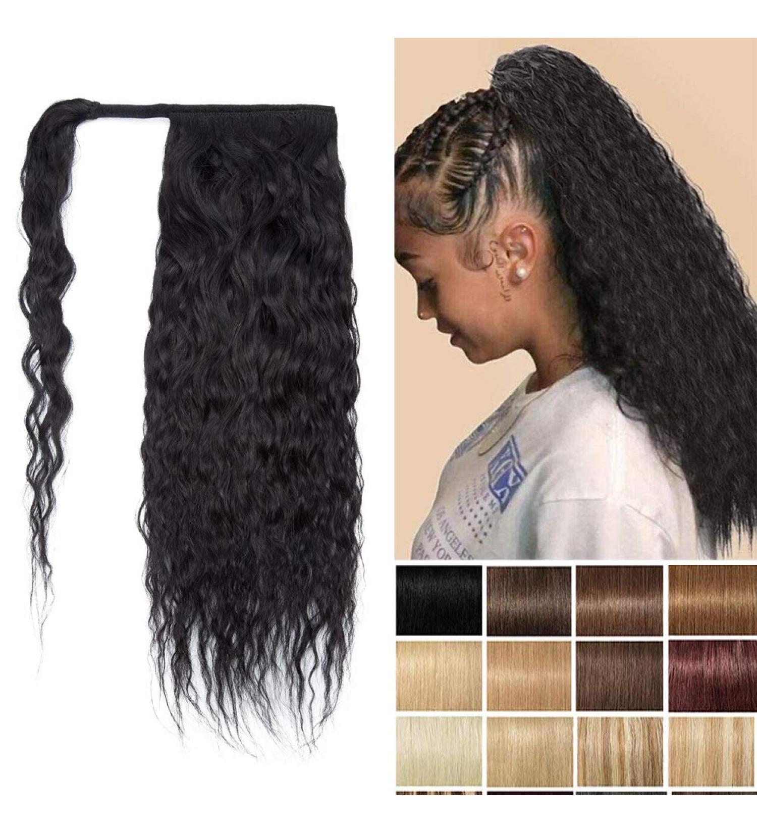 Rich Choices Real Hair Ponytail Extensions - Clip-In Corn Wave Braid Remy Hair 35cm Black #1 - Buy Online on GoSupps.com