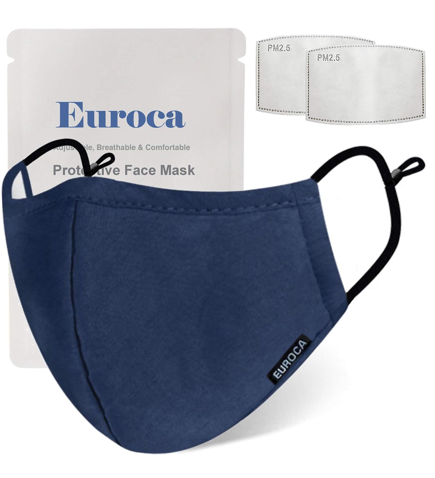 Euroca Face Masks Reusable with Filters Made from Cotton Fabric Washable With Nose Clips Adjustable Ear Loop For Men Women Teens -2 Filters Included ... - Buy Online on GoSupps.com