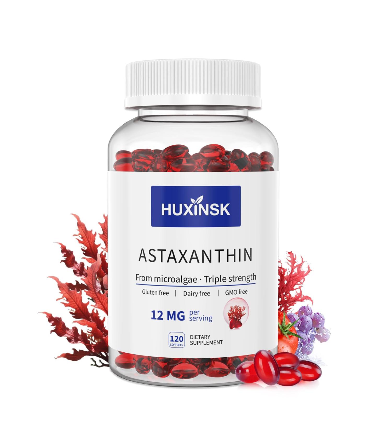HUXINSK Astaxanthin 12mg Supplements 120 Softgel Max Strength Astaxanthin Antioxidant Supplements Fresh Microalgae 4 Month Supply Supports Eye Joint Internal Circulation Skin Health 1 Bottle - Buy Online on GoSupps.com