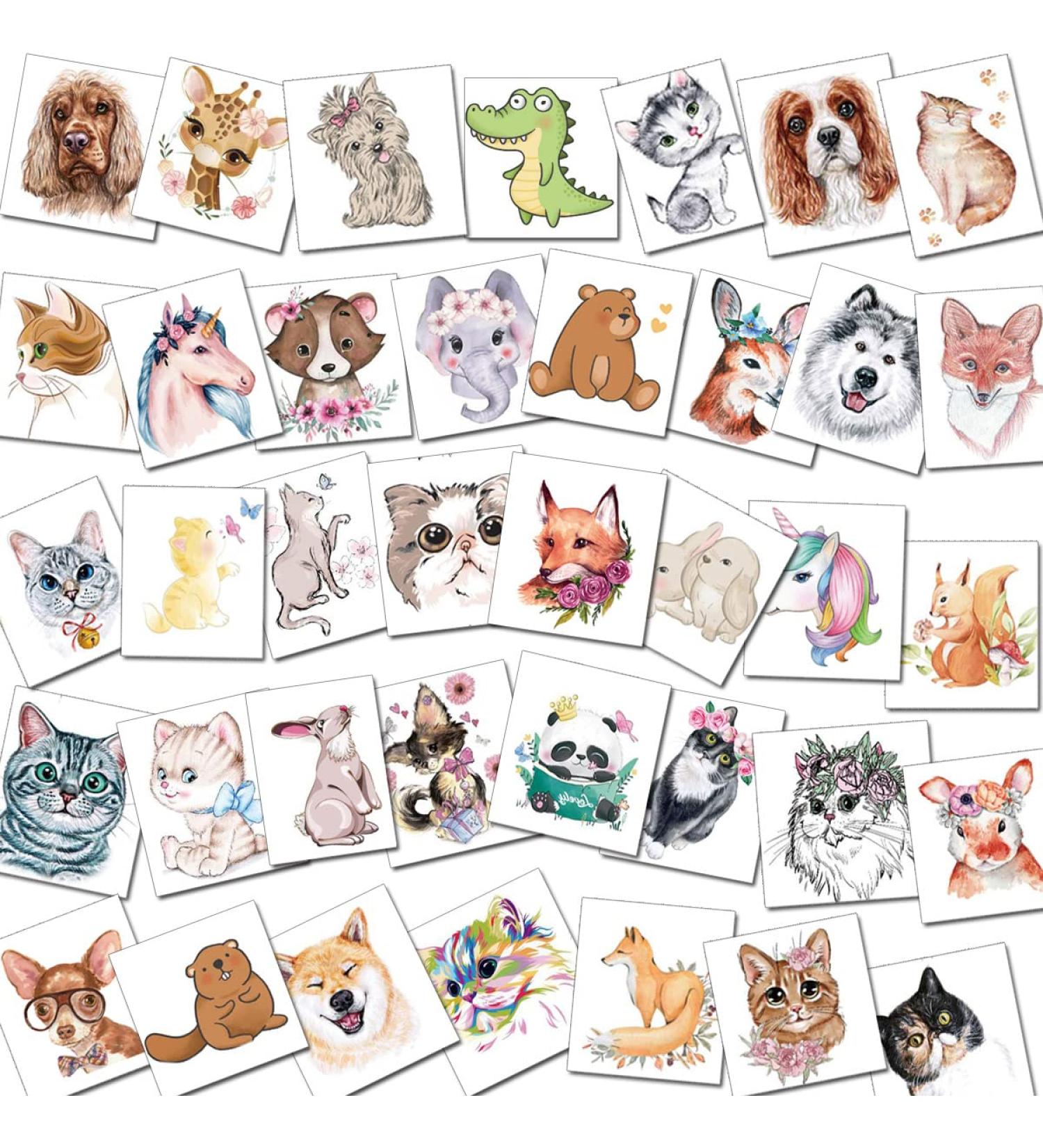 Ukicra Animal Temporary Tattoos for Kids - 40 Sheets Cartoon Dog Cat Tattoos for Boys Girls Birthday Party Decor - Buy Online on GoSupps.com