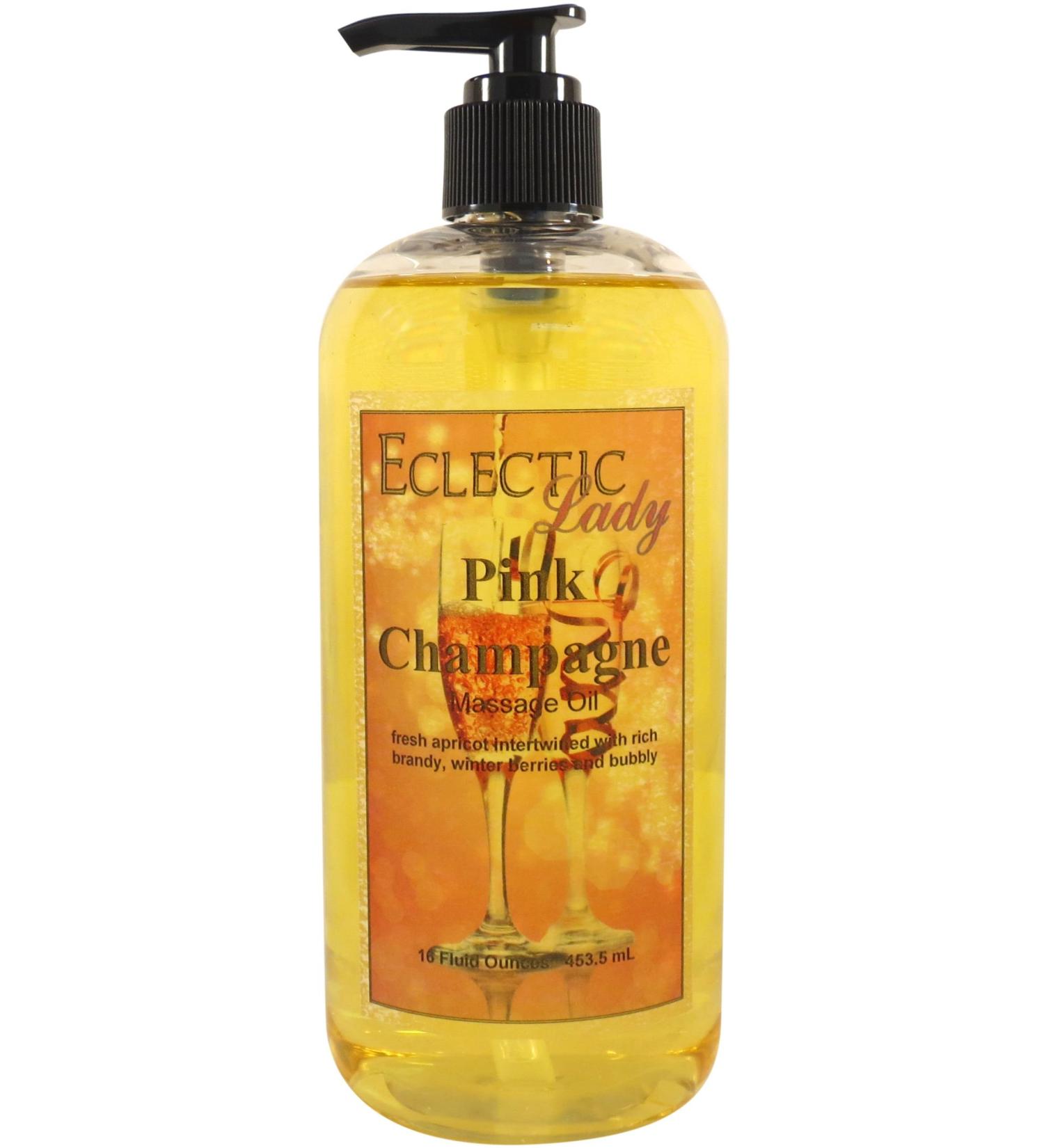 Pink Champagne Massage Oil - 16oz with Sweet Almond & Jojoba Oil | Preservative Free Aromatherapy Relaxation - Buy Online on GoSupps.com