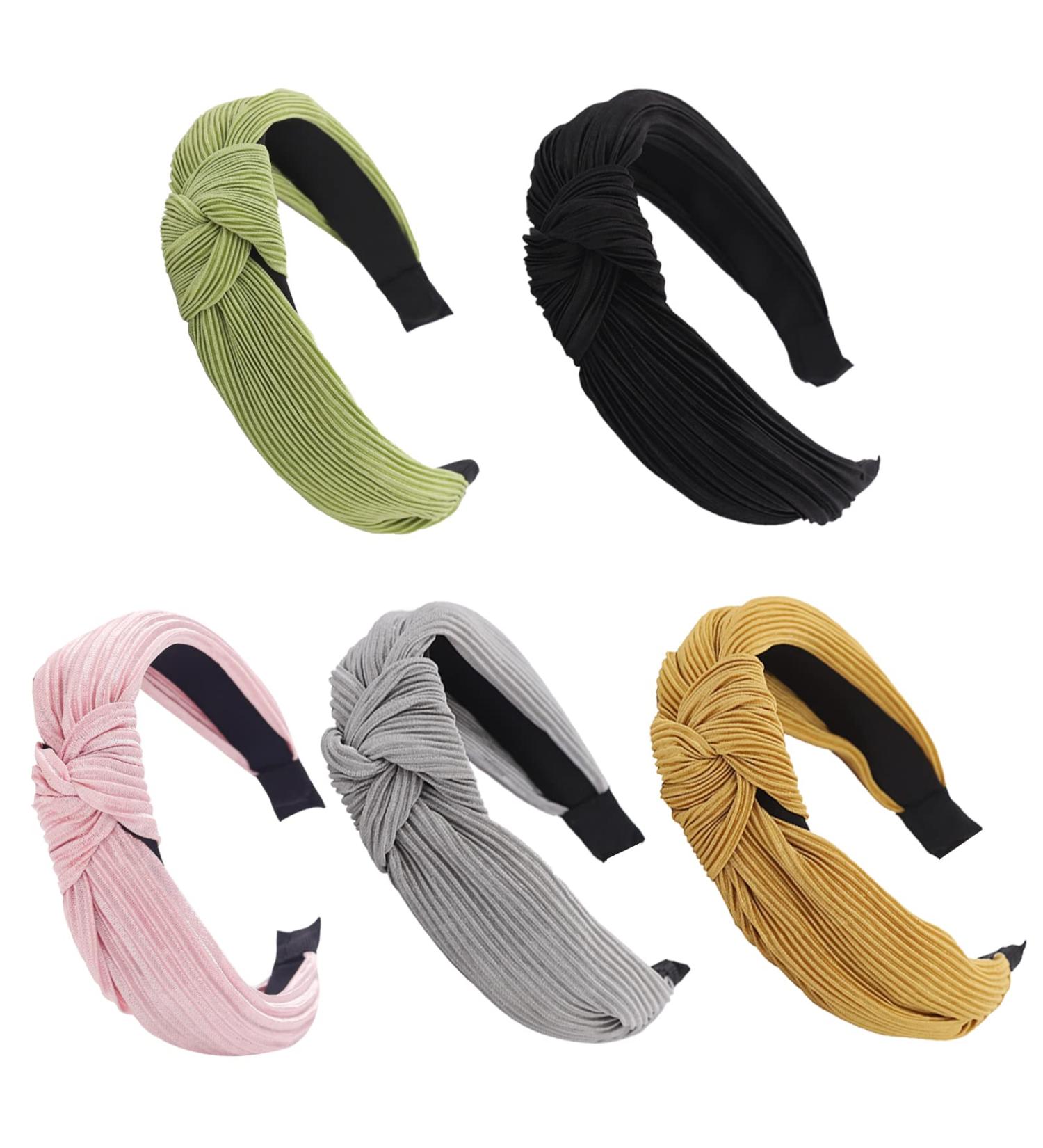 LOVNFC Pleated Knot Headbands for Women - 5pcs No Slip Fashion Turban Hair Bands - Buy Online on GoSupps.com