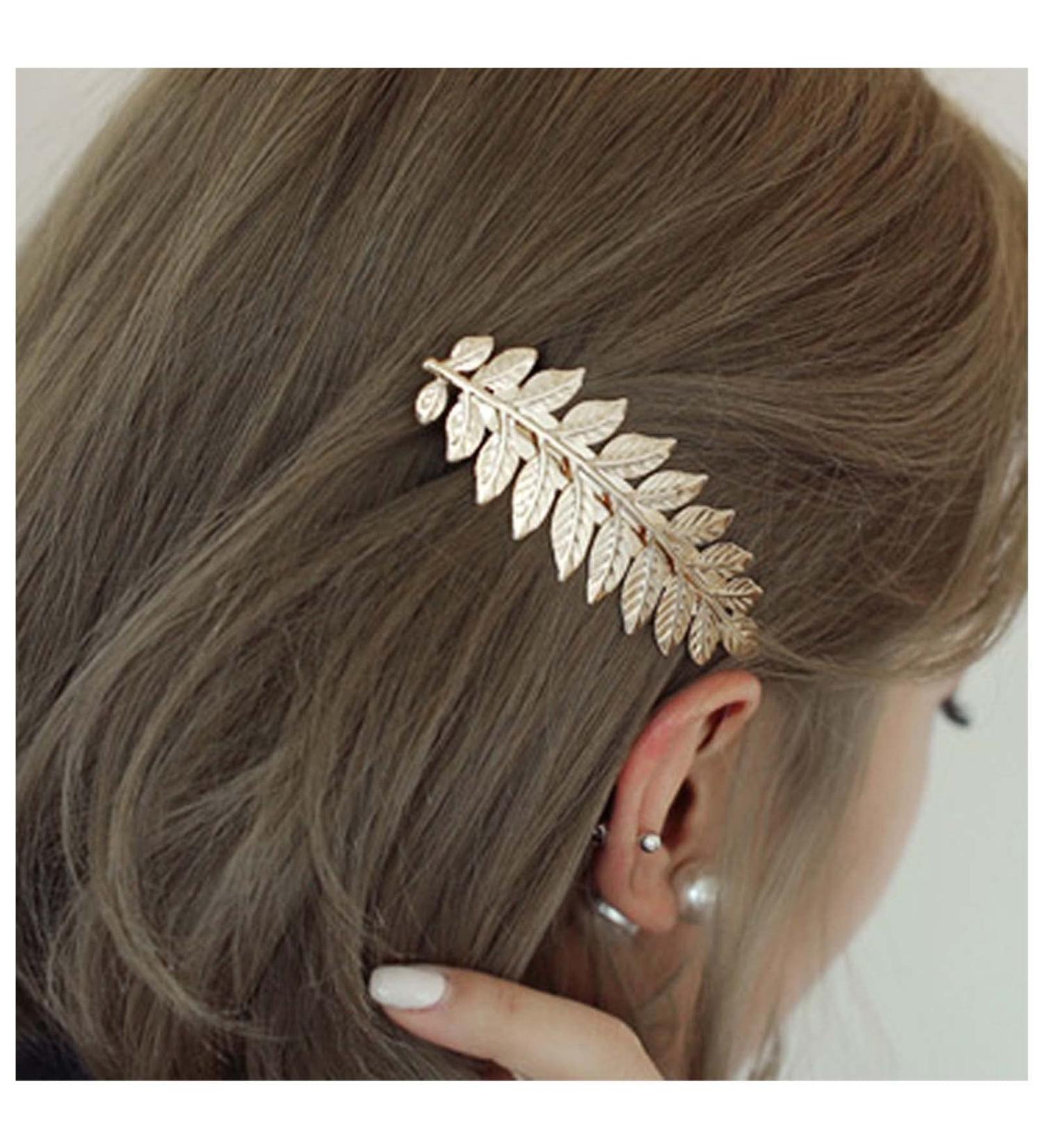 Iaceble Vintage Gold Leaf Hair Clip - Bohemian Greek Goddess Barrette for Women and Girls - Buy Online on GoSupps.com