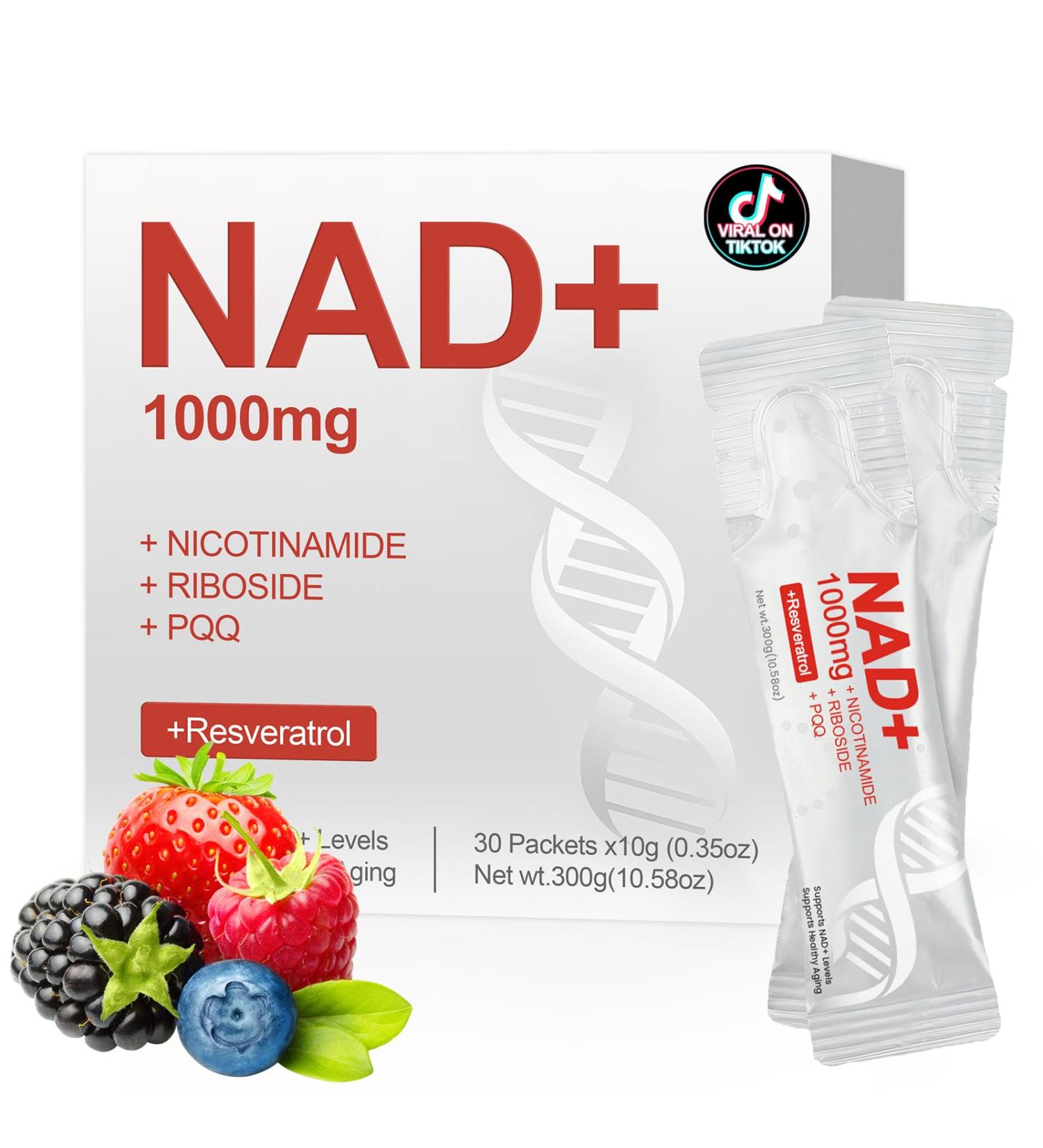 NAD+ Liquid Supplement 1000mg, Premium Nicotinamide Riboside & Resveratrol with PQQ, Advanced NAD Supplement for Men & Women, Natural NAD+ Stick for Anti-Aging, Energy, Focus, Berry Flavor 30 Packs - Buy Online on GoSupps.com