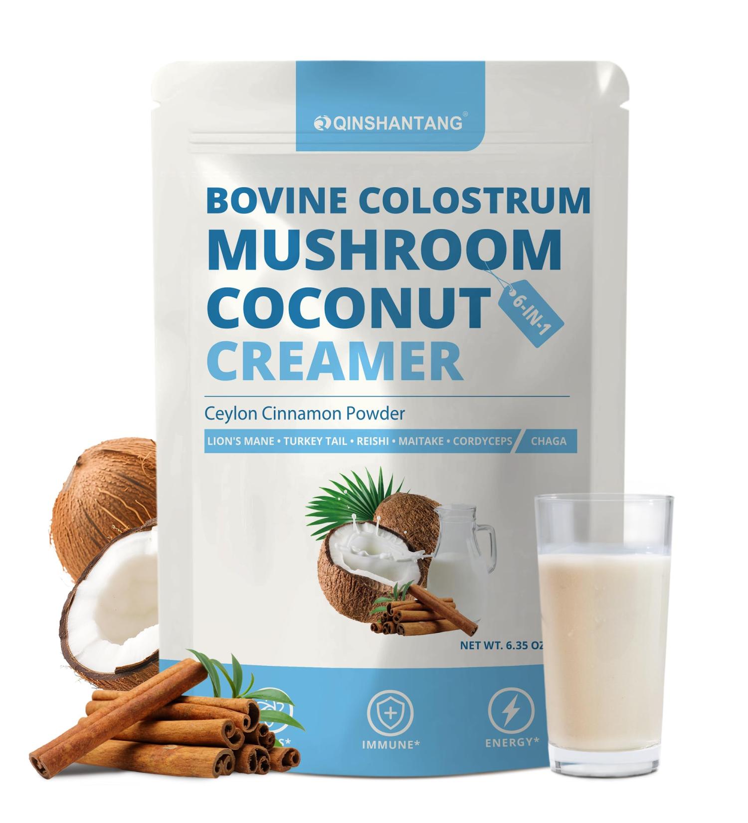 Mushroom Coconut Creamer with Bovine Colostrum Powder Coffee Creamer Powder | 6 Adaptogenic Mushrooms and Ceylon Cinnamon | Supports Immunity & Gut Health | Gluten-Free Non-Gmo 6.35 Oz - Buy Online on GoSupps.com