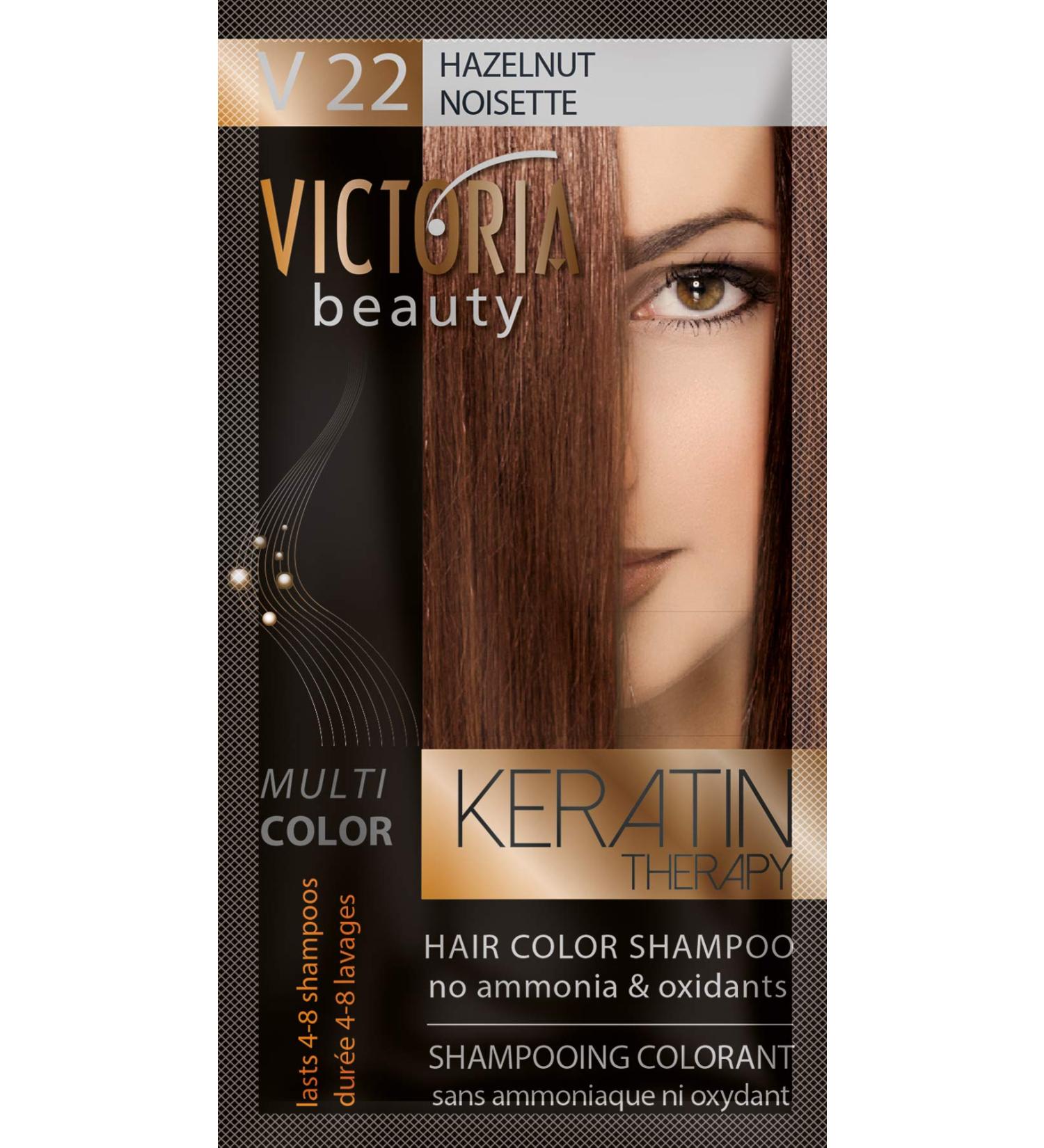 Victoria Beauty Keratin Therapy Hair Colour Shampoo Temporary Hair Dye Lasts 4 8 washes Ammonia and Oxidant-Free Pack of 6x40 ml (Hazelnut)