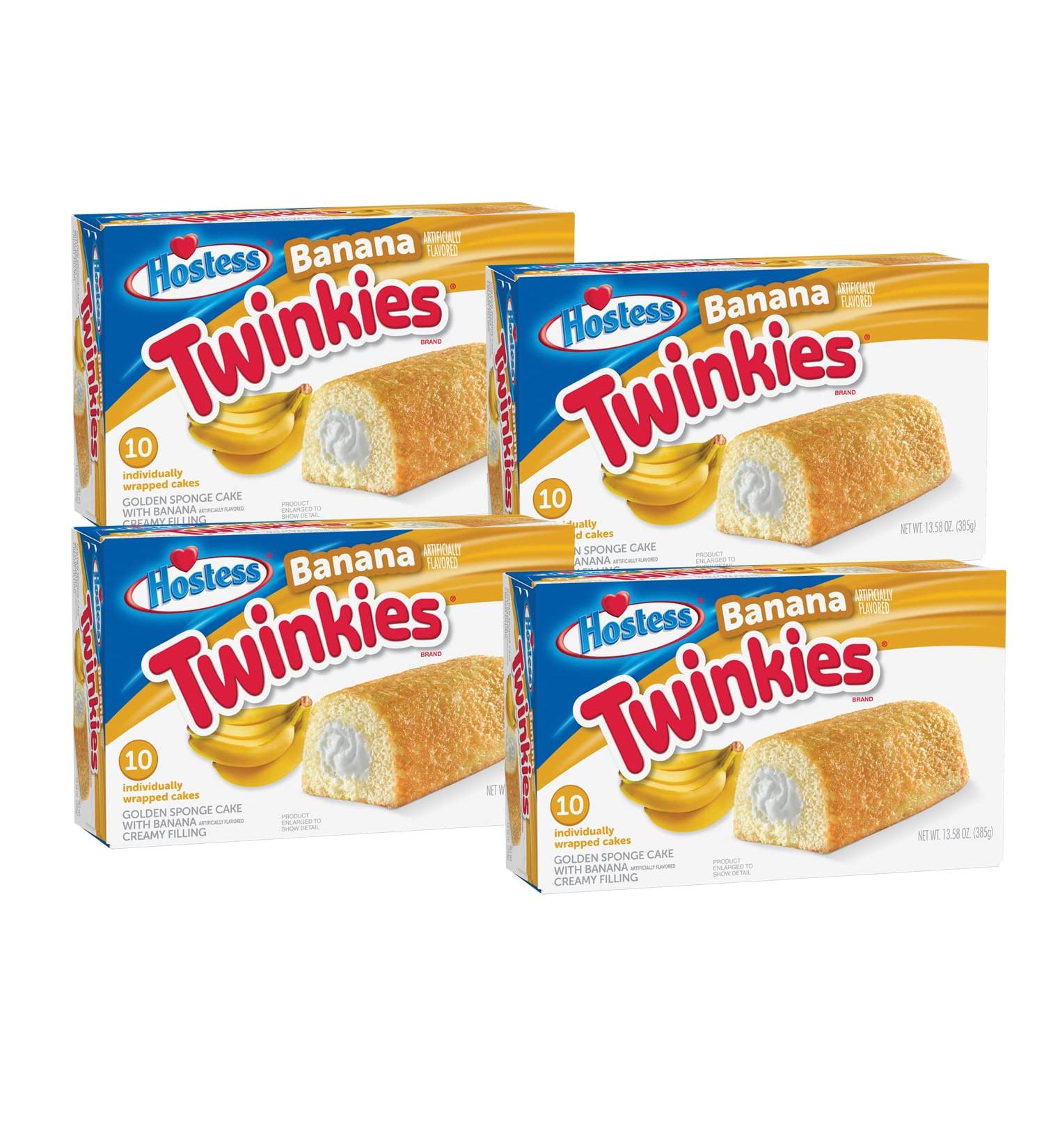 4 x Hostess Hostess Twinkies Banana Box | 4 packs of Twinkies Banana 385g each | 10 cakes pPack | Value pack
