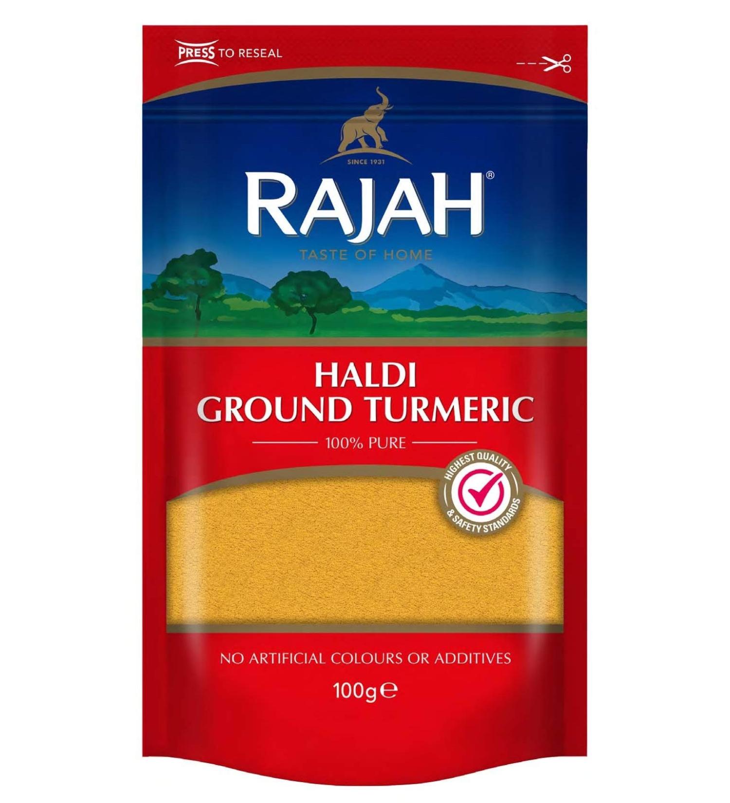 Rajah Spices Haldi Ground Turmeric 100g - Holud, Haldi, Haldar, Haladi | Pack of 1 - Buy Online on GoSupps.com