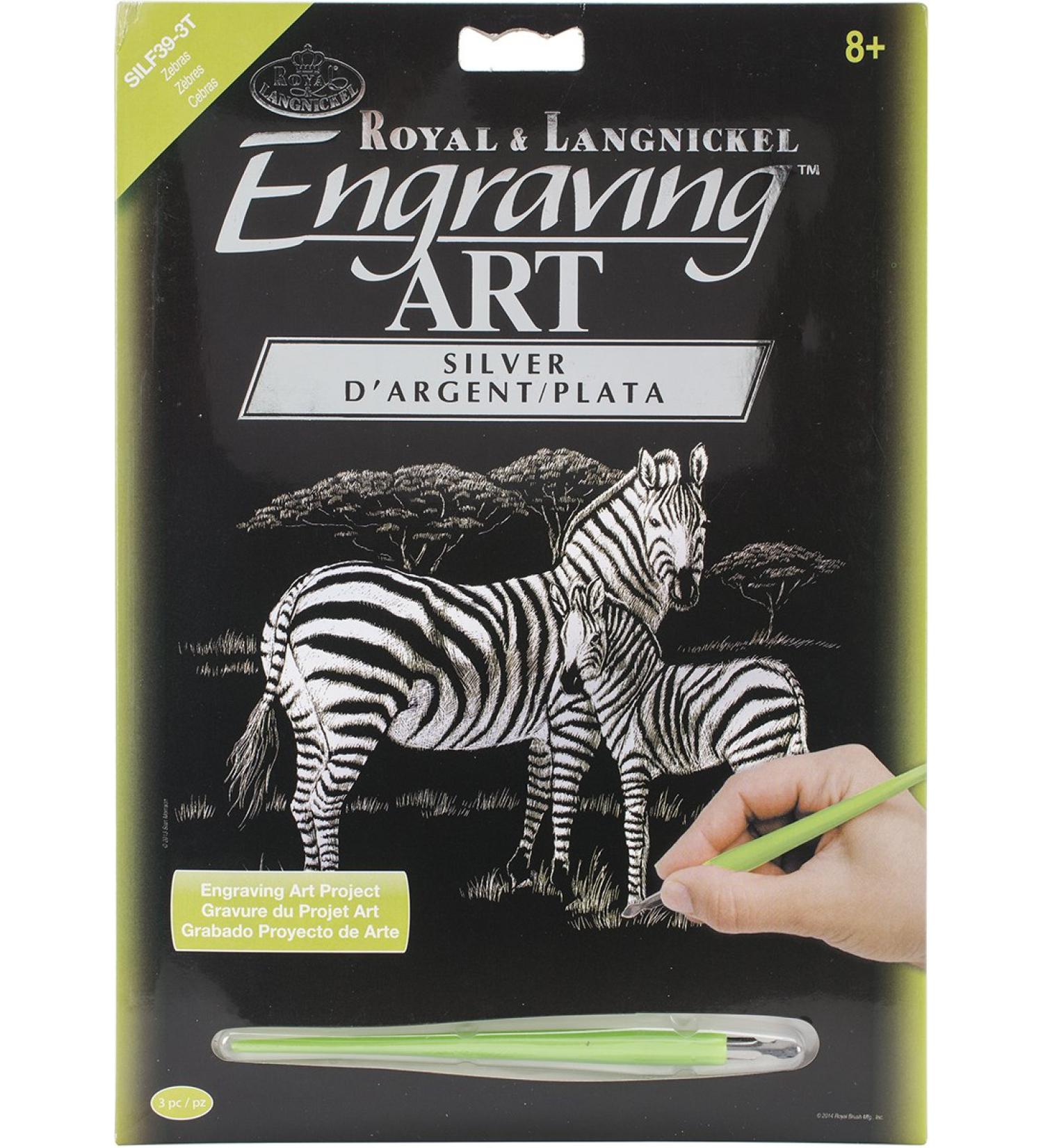 ROYAL BRUSH SILVFL-39 Silver Foil Engraving Art Kit, 8-Inch by 10-Inch, Zebras