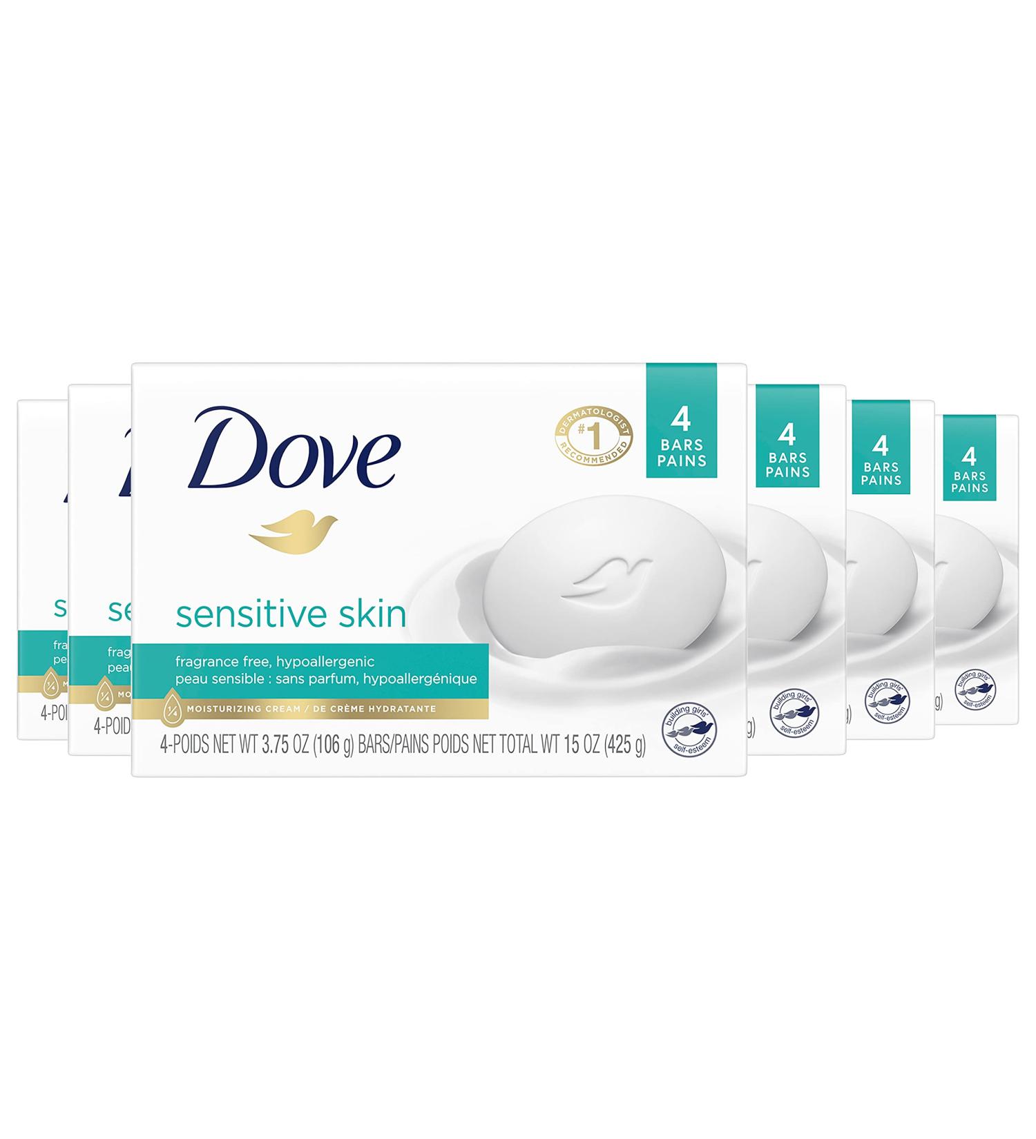 Dove Beauty Bar - Moisturizing & Hypoallergenic for Sensitive Skin, Fragrance-Free, 24 Bars (3.75 oz) - Buy Online on GoSupps.com