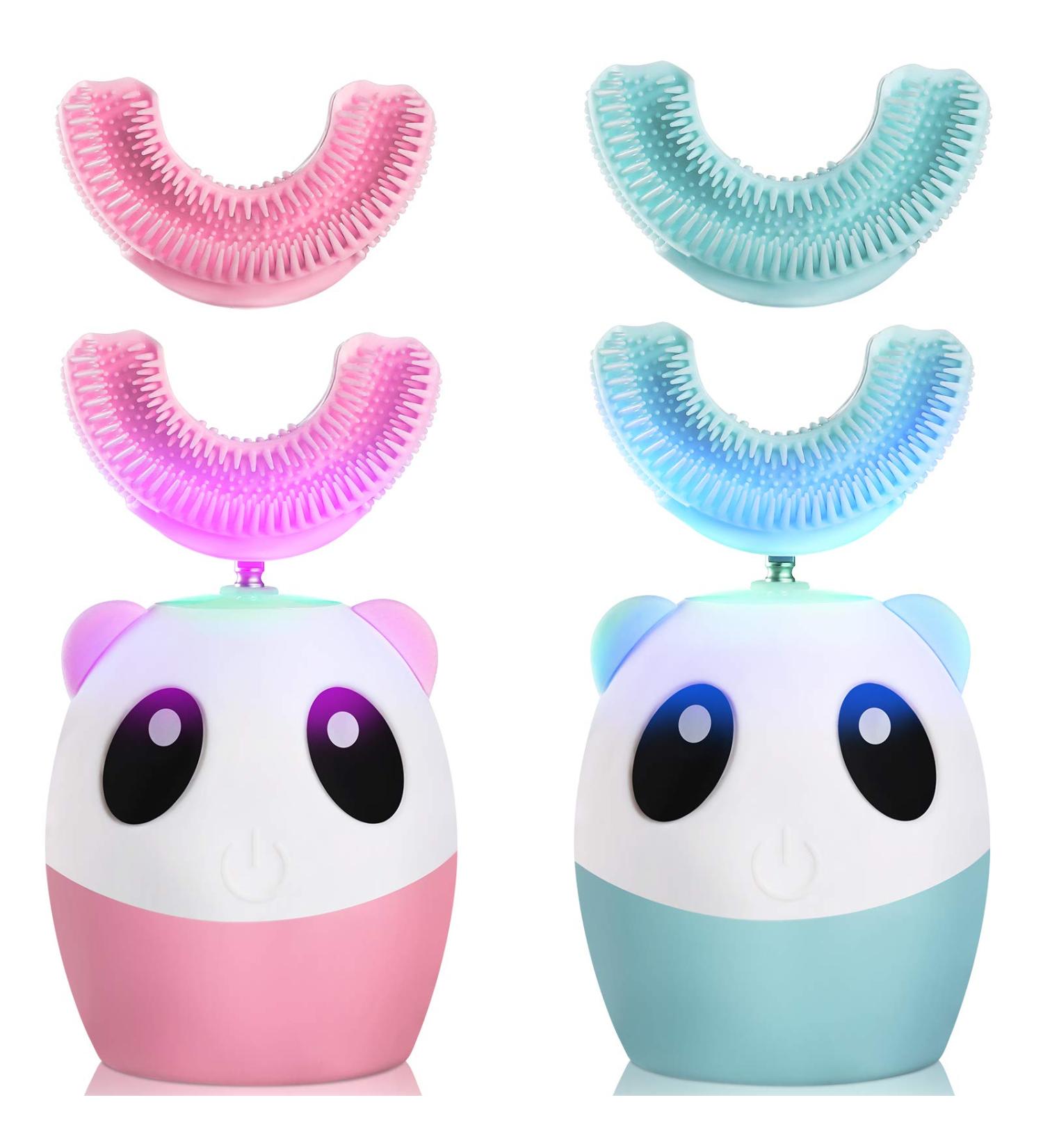 2 Pieces Kids U Shaped Electric Toothbrush  Ultrasonic Automatic Whitening Massage Toothbrush U-Type Cartoon Modeling Toothbrush with 4 Brush Heads for Sensitive Teeth Child 2-7 (Panda Style) 11.5 x 5.5 x 3.2 cm Panda - Buy Online on GoSupps.com