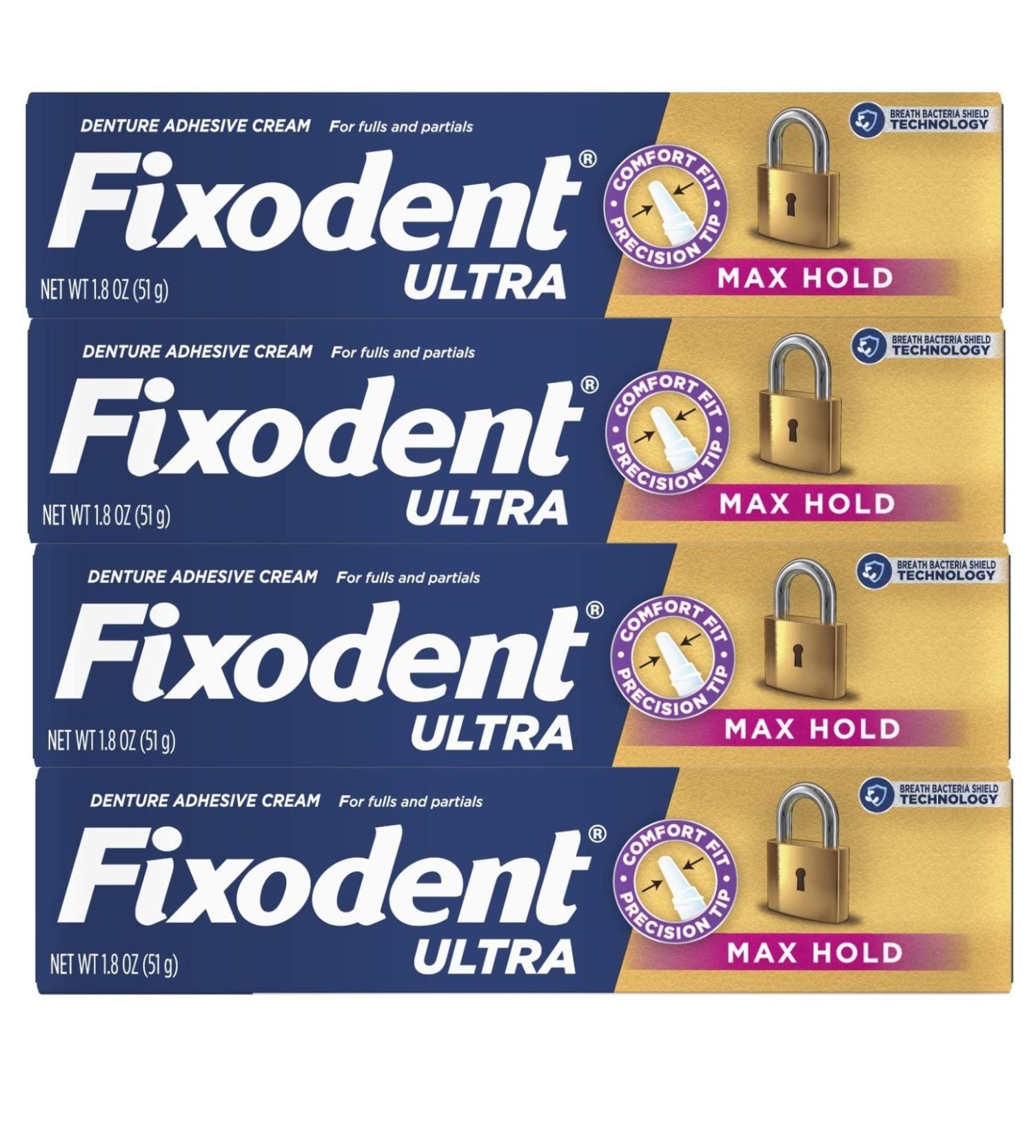 Fixodent Ultra Max Hold Denture Adhesive 1.8oz (Pack of 4) - Comfort Fit & Secure - Buy Online on GoSupps.com