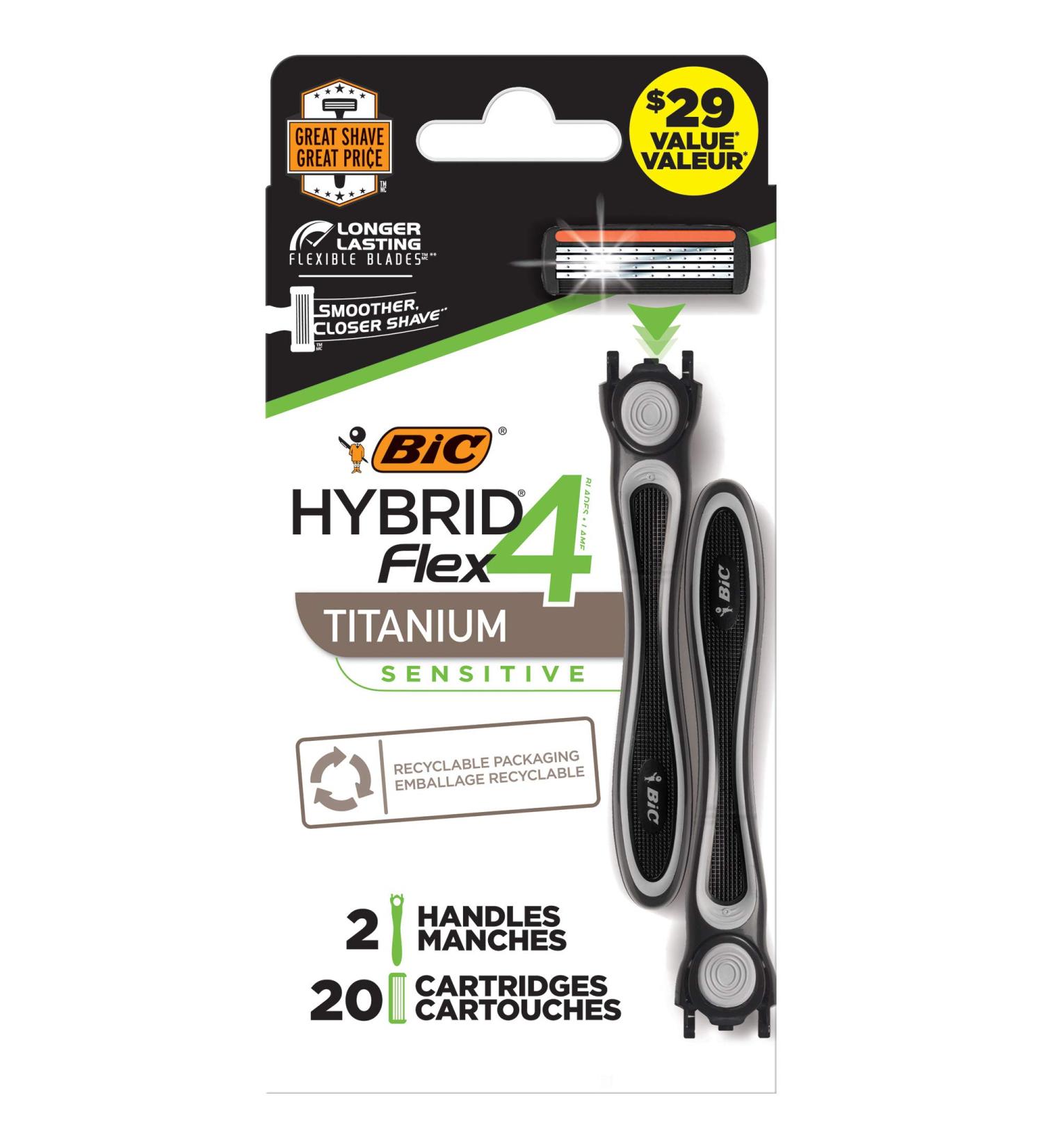 BIC Flex 4 Hybrid Men's 4-Blade Disposable Razor - 2 Handles, 20 Cartridges - Smooth & Close Shave - Black - 1 Count - Buy Online on GoSupps.com