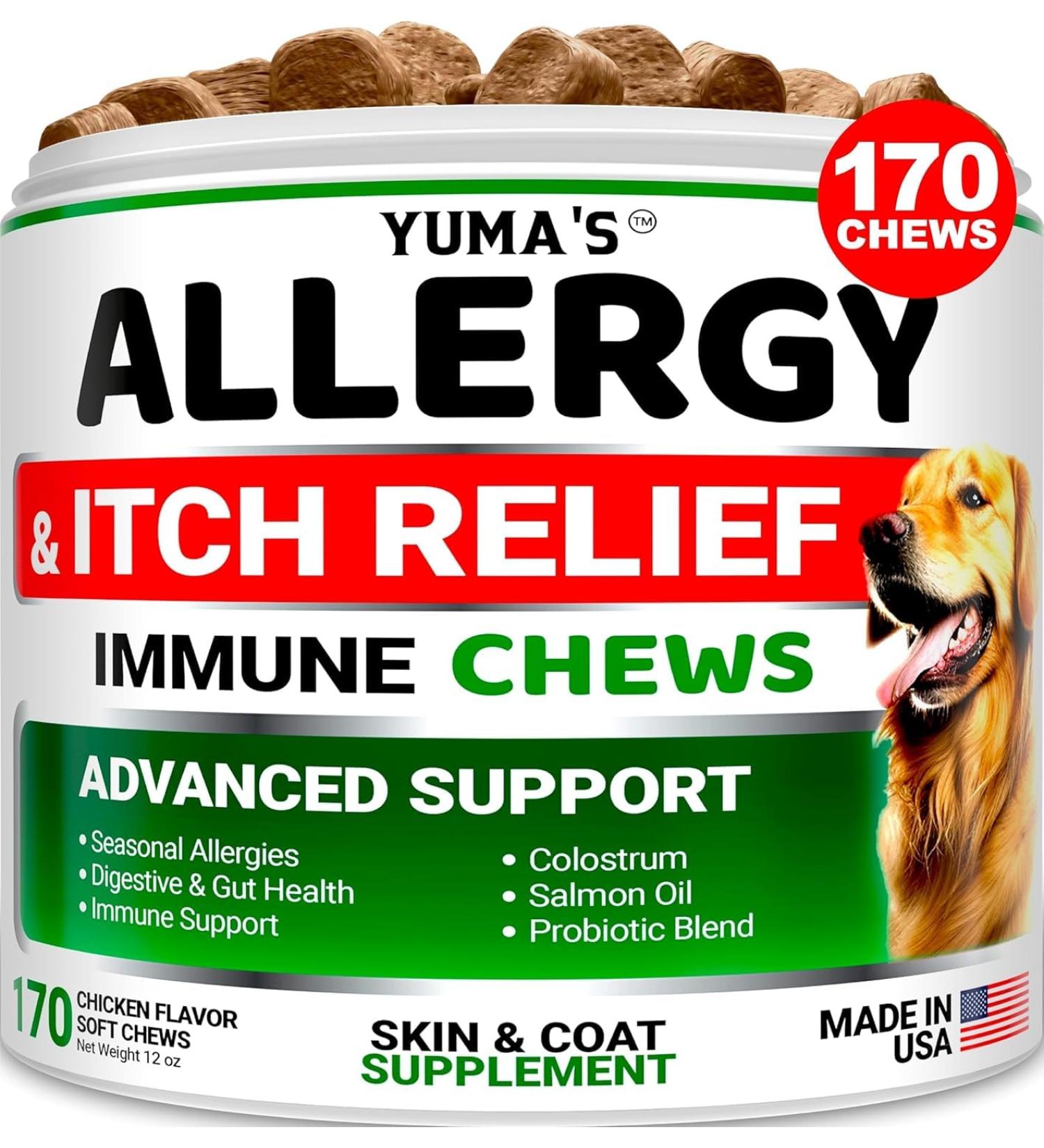 Dog Allergy Relief Chews - Dog Itching Skin Relief Treatment Pills - 170 Chews - Anti-Itch for Dogs - Itchy and Paw Licking - Dry Skin & Hot Spots - Omega 3 Fish Oil - Skin & Coat Supplement Chicken 170 Soft Chews - Buy Online on GoSupps.com