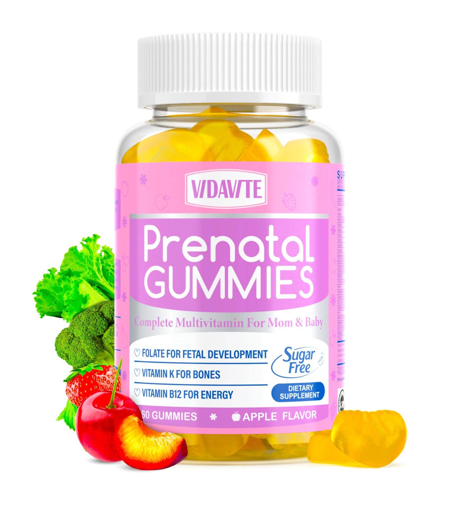 VIDAVITE 2G Sugar Prenatal Gummies 1700mg Blend 30 Nutrients (Choline Folate Iron Vitamins) for Fetal Development Bones & Immunity Made in USA Vegan Prenatal Vitamins for Women (60 Gummies) - Buy Online on GoSupps.com