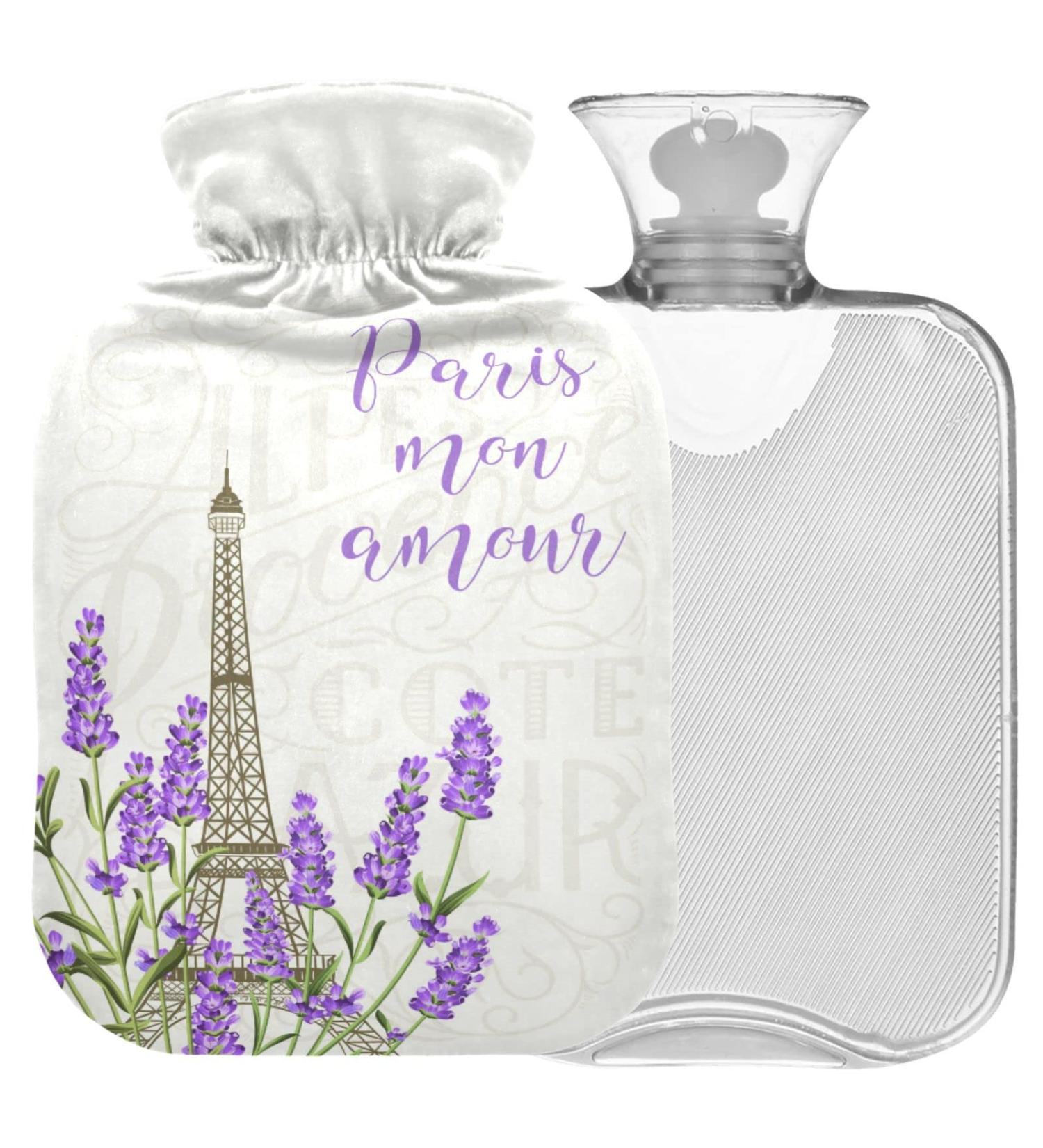 NAANLE Eiffel Tower Hot Water Bottle - Lavender Cover for Pain Relief & Warmth | 1L Transparent Heat Bottle - Buy Online on GoSupps.com