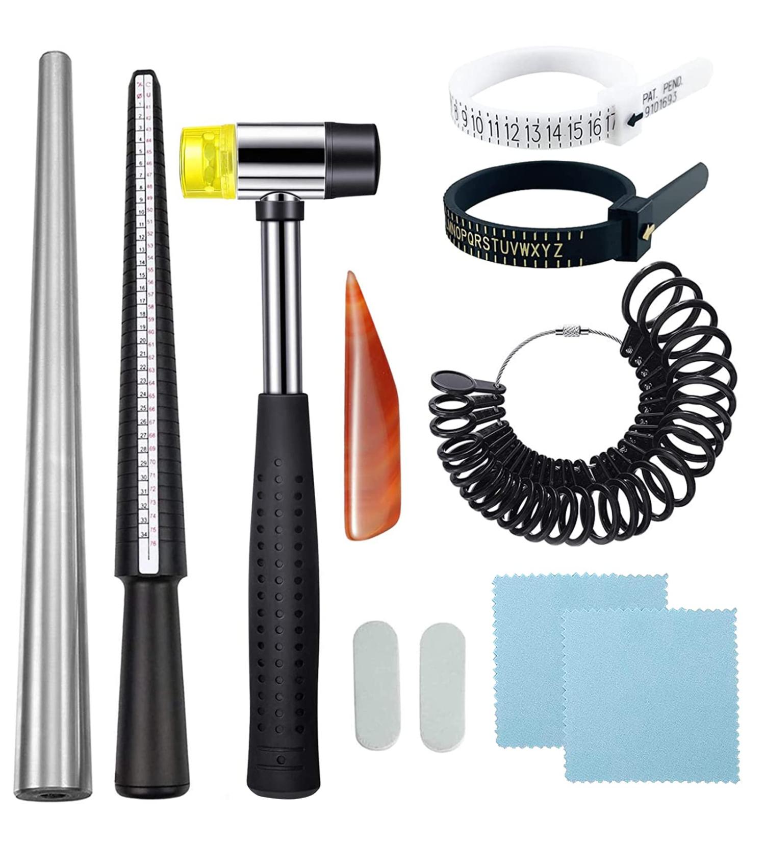 YUEARN 11Pcs Ring Sizer Measuring Tool Kit for Jewelry Making - Premium Set with Mandrel, Hammer, and Polishing Tools - Buy Online on GoSupps.com