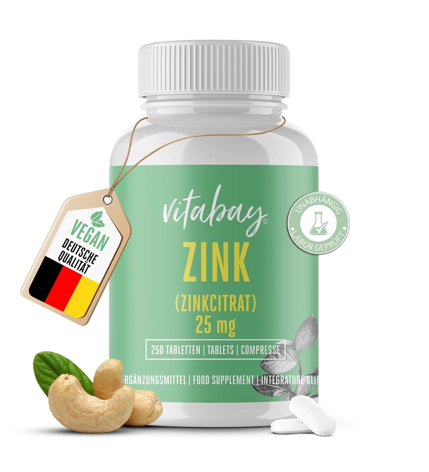 Buy Premium Zinc Citrate 25mg - 250 Vegan Tablets Made in Germany - High Quality Zinc Supplement for Immune Support - Buy Online on GoSupps.com