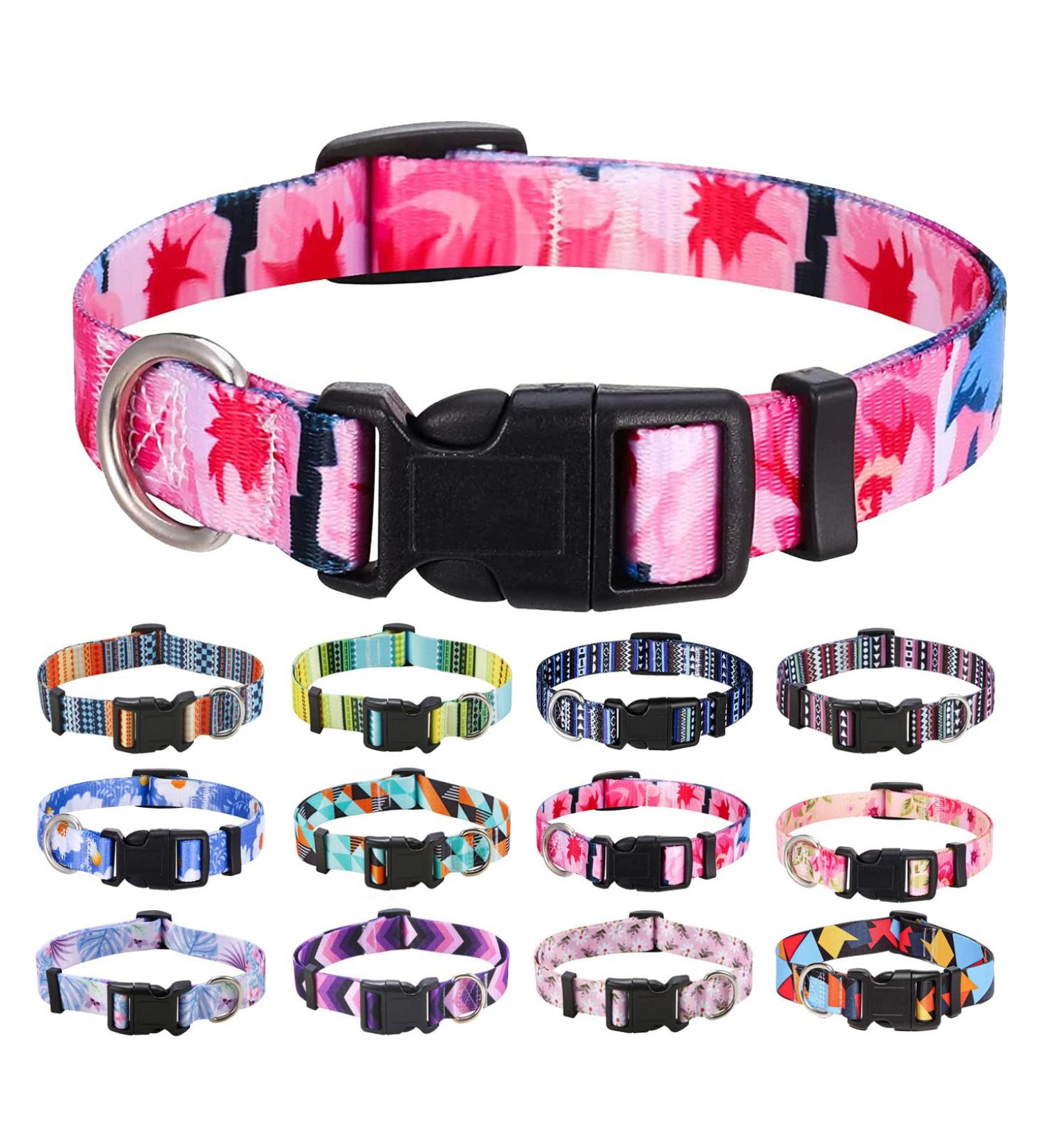 Mihqy Adjustable Soft Dog Collar - Bohemian Floral Design for Small Medium & Large Dogs (Pink Flowers L: 38-63 cm) - Buy Online on GoSupps.com